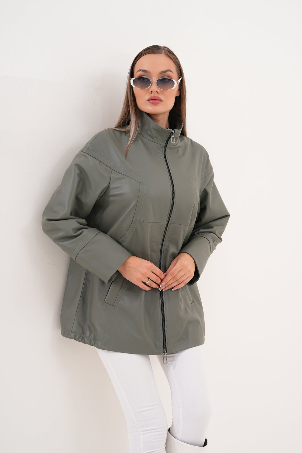 The Sierra Olive Green Leather Jacket - Vinci Leather