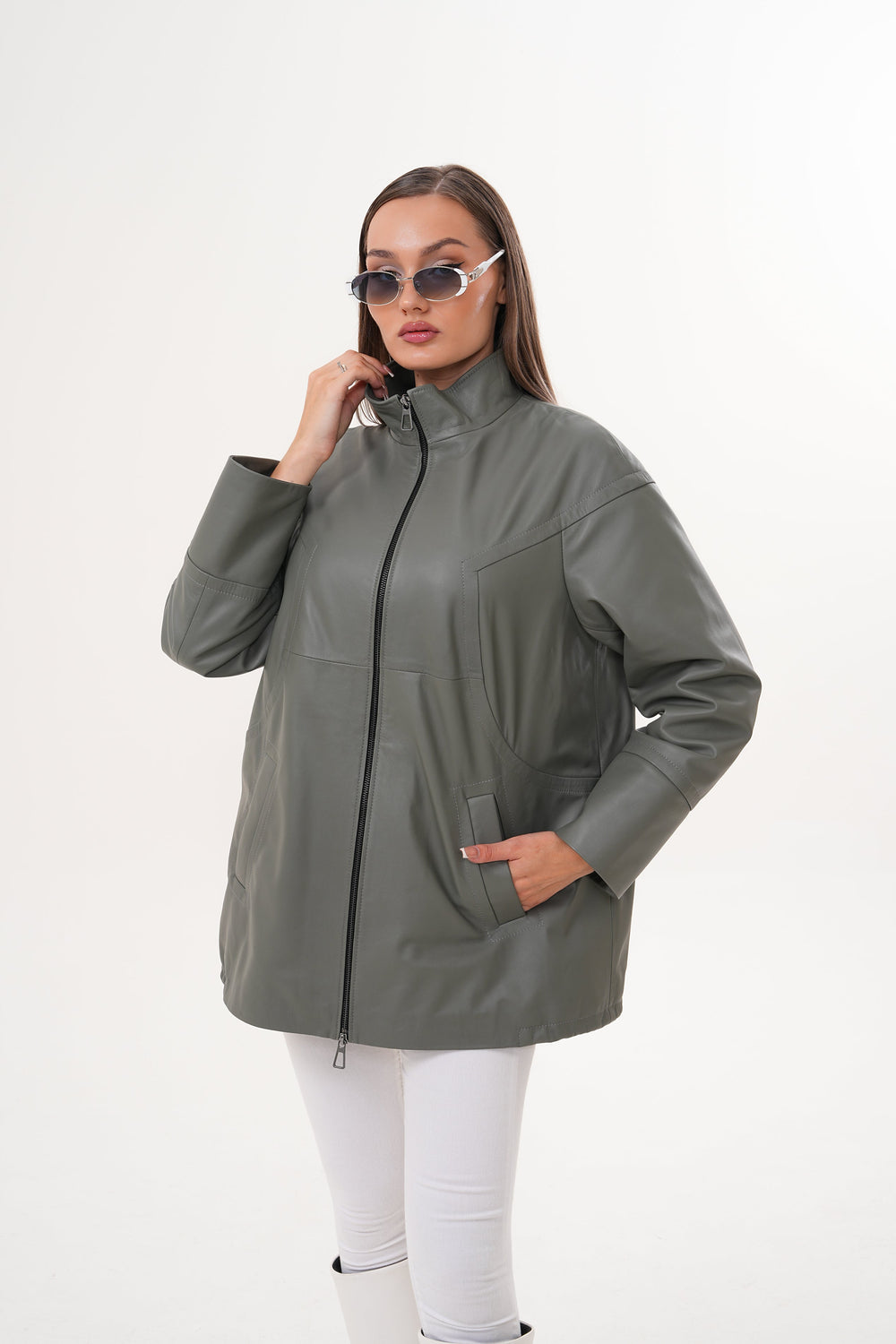 The Sierra Olive Green Leather Jacket - Vinci Leather