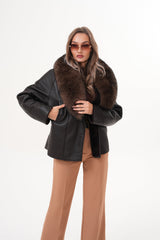 The Estelle Black Brown Shearling Leather Jacket - Vinci Leather