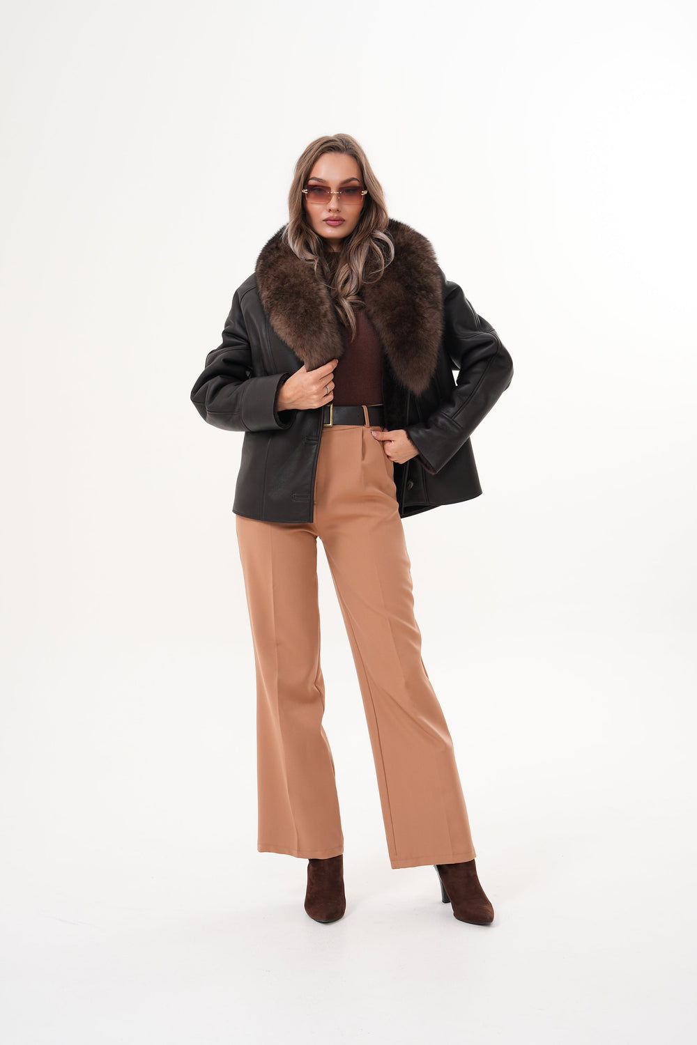 The Estelle Black Brown Shearling Leather Jacket - Vinci Leather