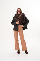The Estelle Black Brown Shearling Leather Jacket - Vinci Leather