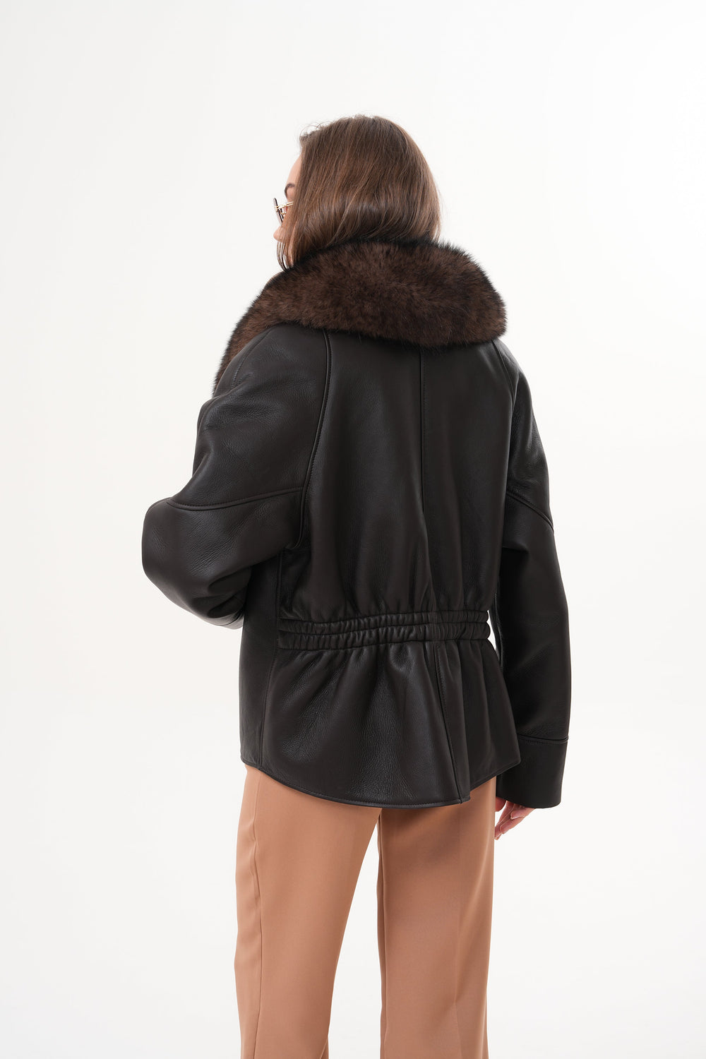 The Estelle Black Brown Shearling Leather Jacket - Vinci Leather