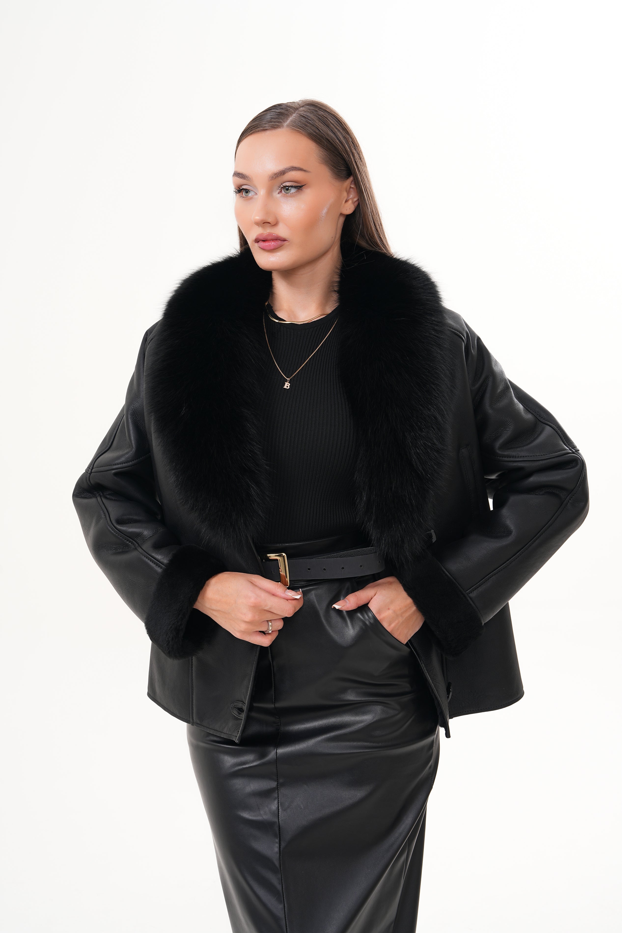 The Estelle Black Shearling Leather Jacket - Vinci Leather