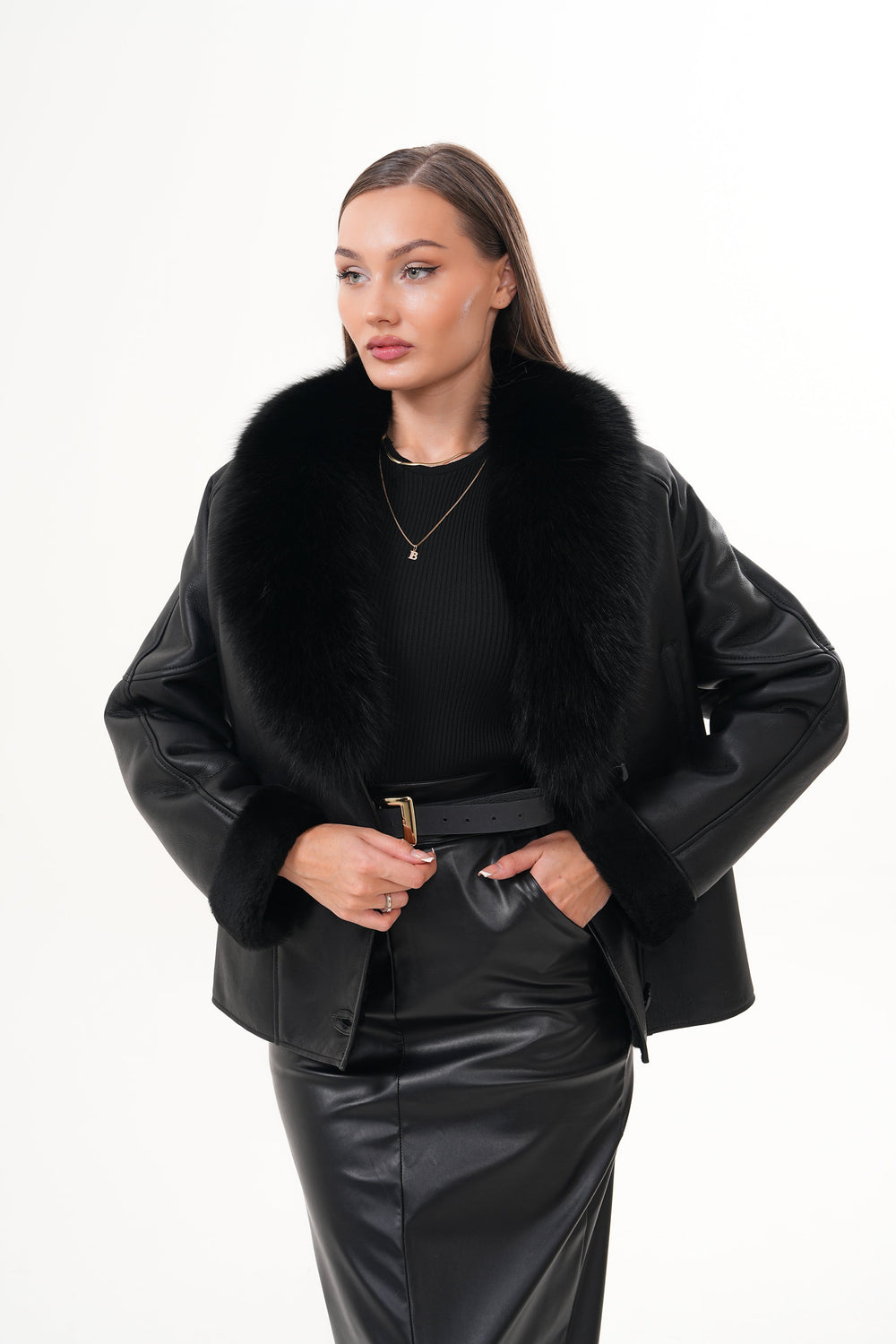 The Estelle Black Shearling Leather Jacket - Vinci Leather