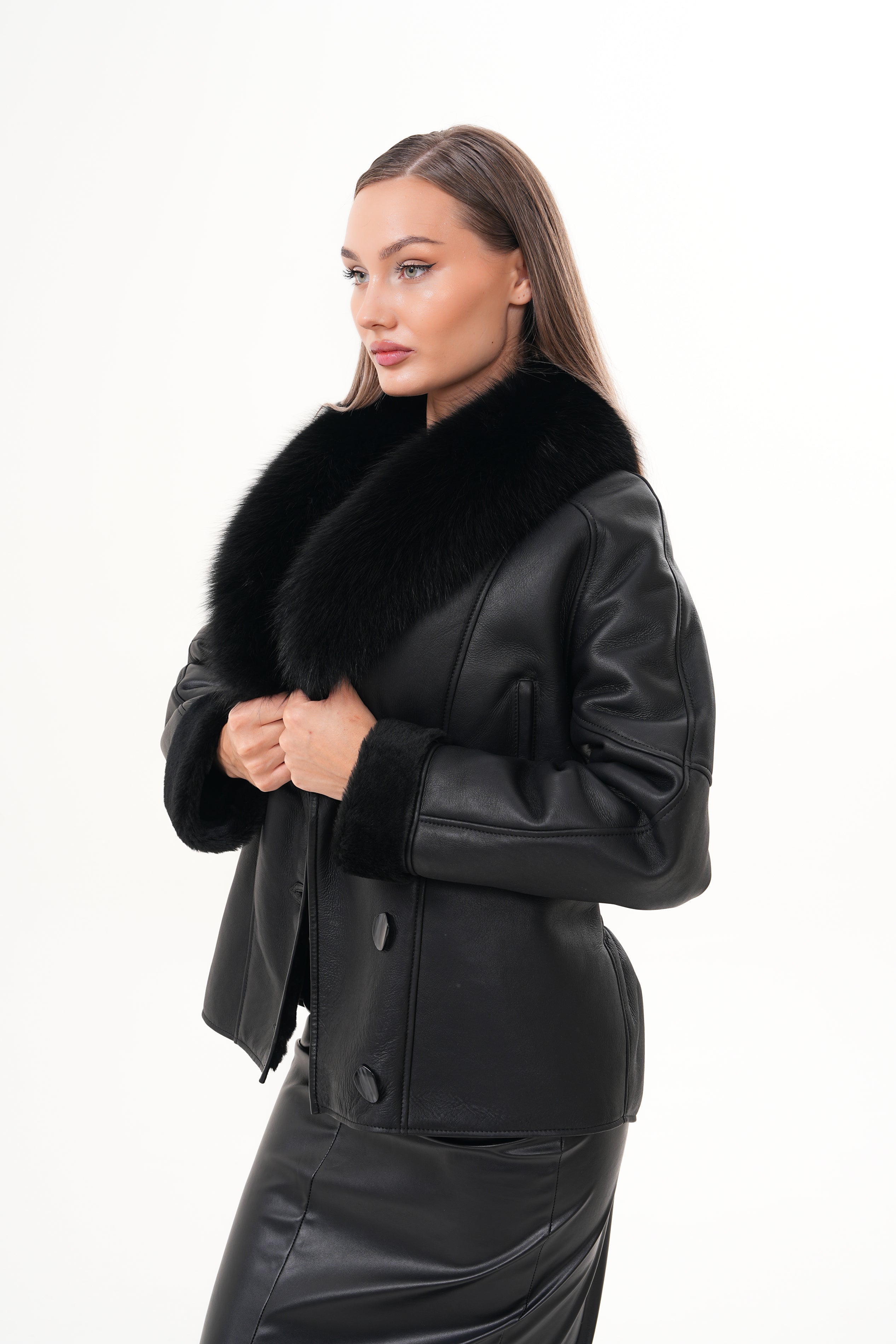 The Estelle Black Shearling Leather Jacket - Vinci Leather
