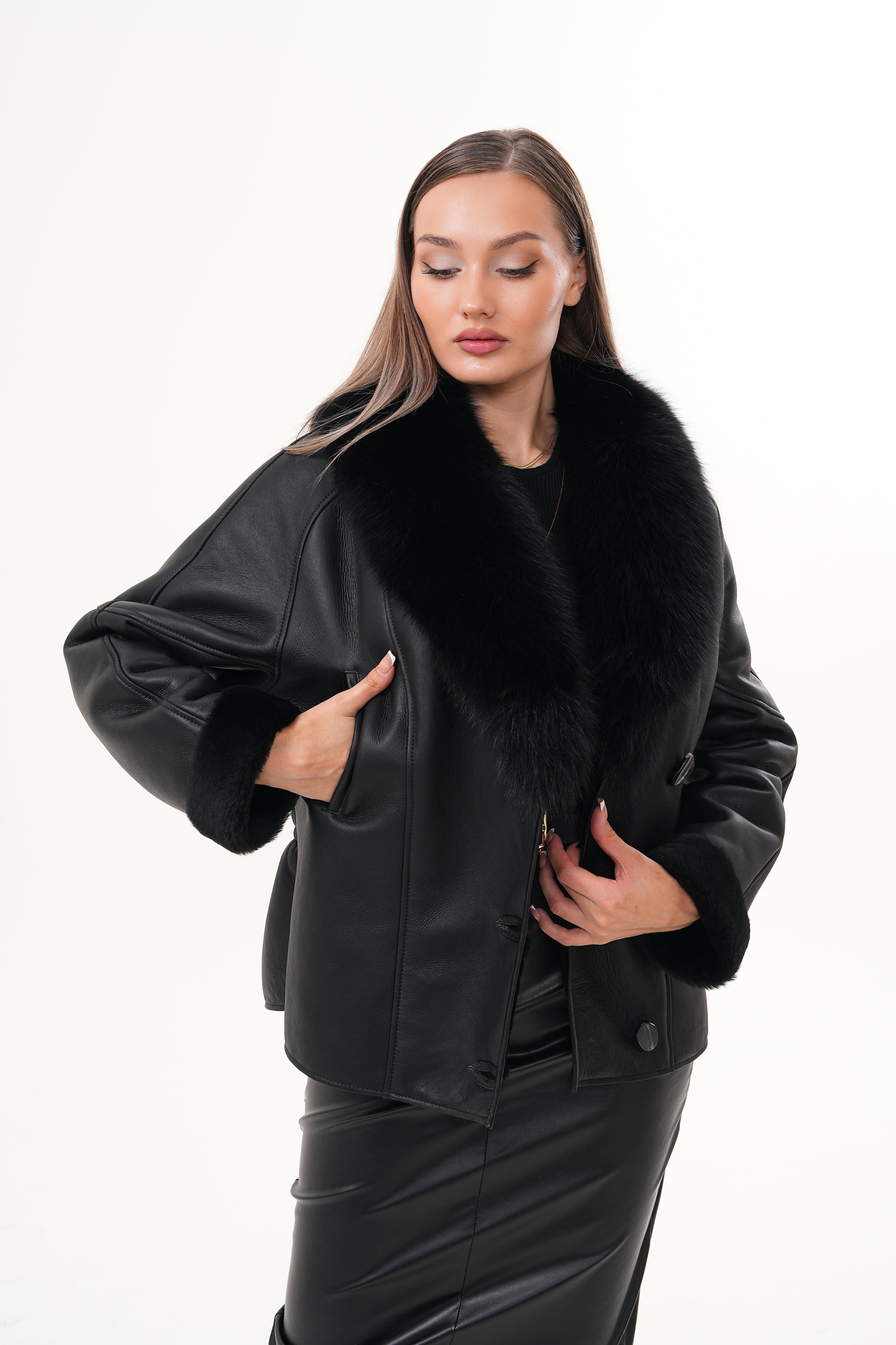 The Estelle Black Shearling Leather Jacket - Vinci Leather