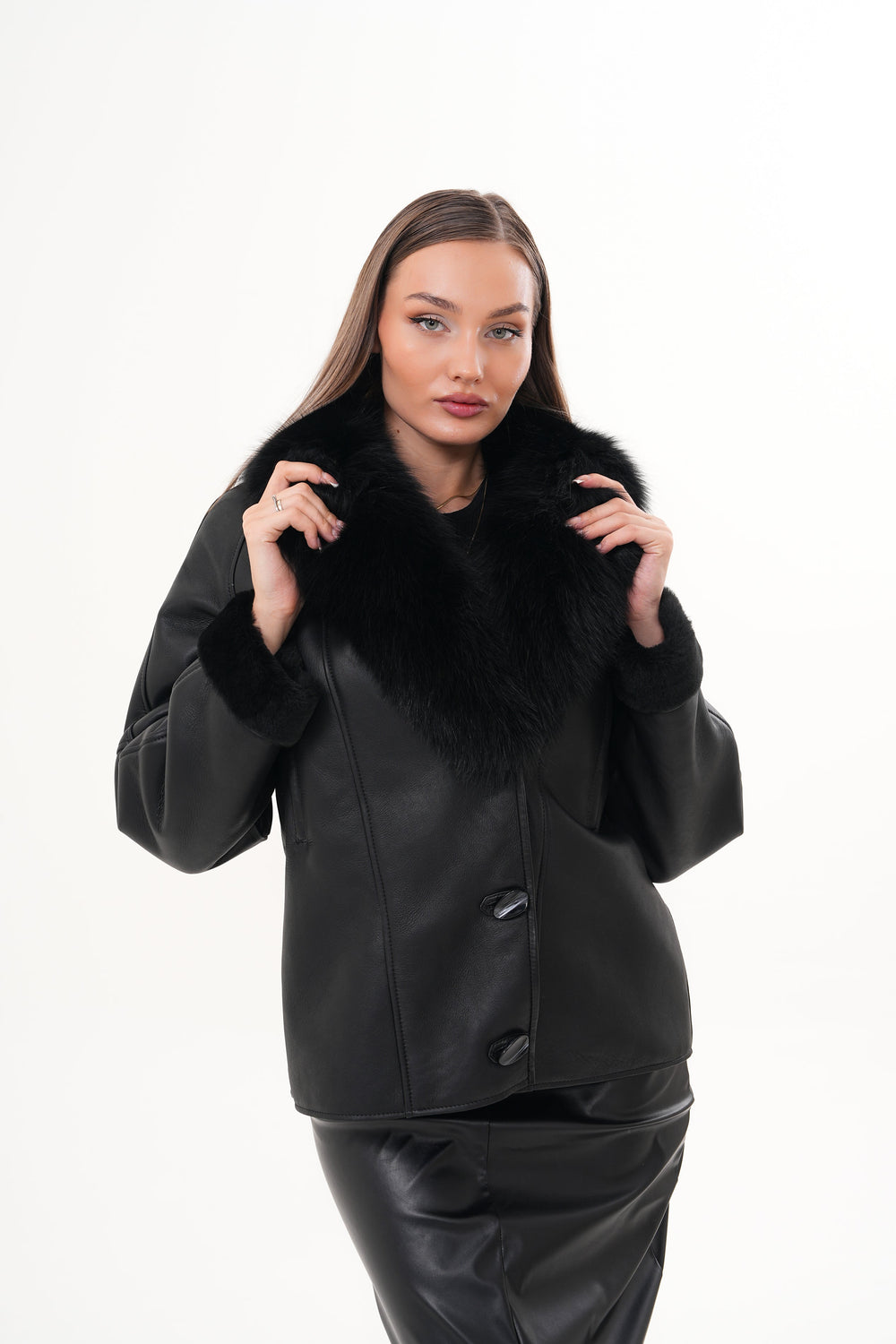 The Estelle Black Shearling Leather Jacket - Vinci Leather