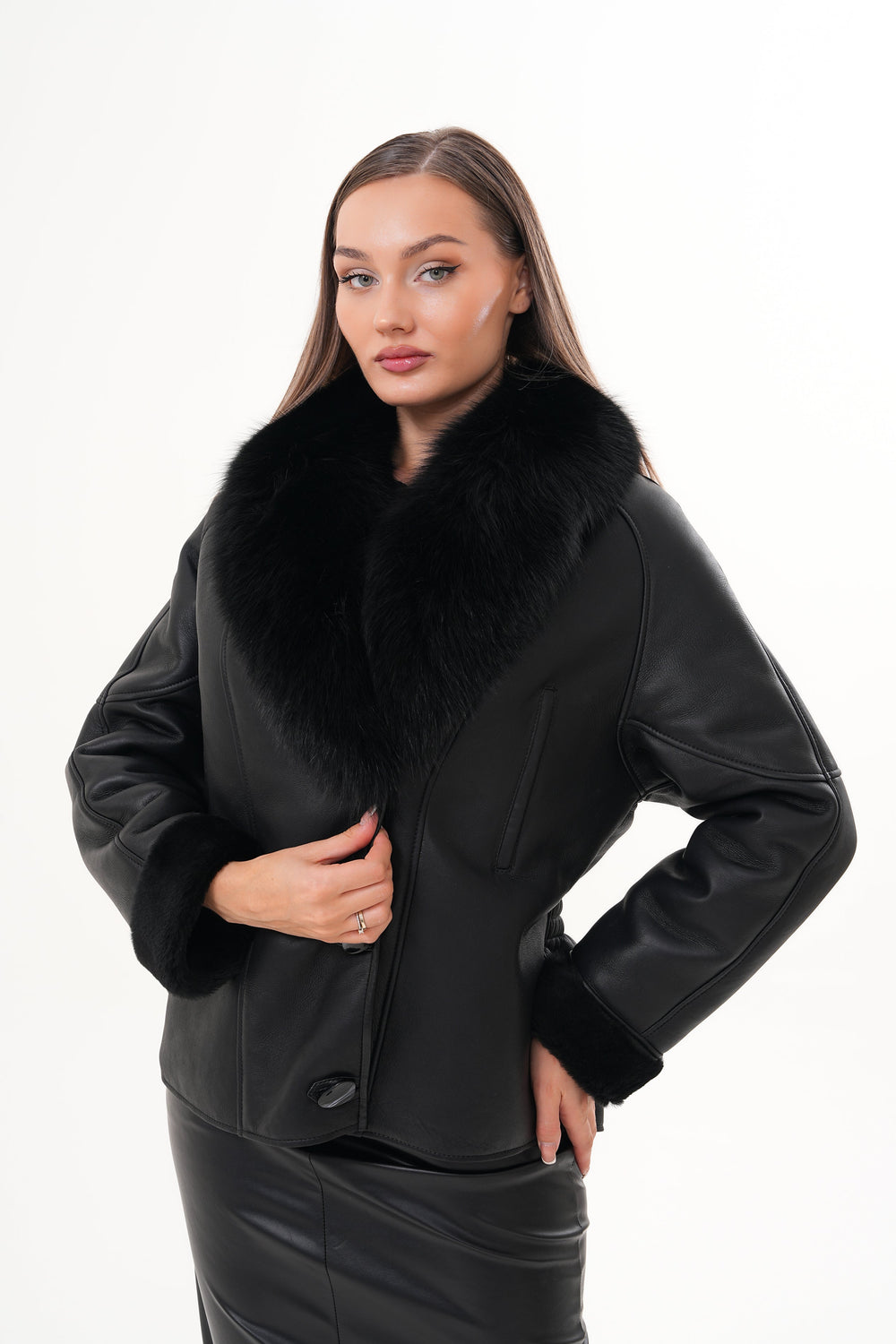 The Estelle Black Shearling Leather Jacket - Vinci Leather