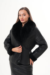 The Estelle Black Shearling Leather Jacket - Vinci Leather