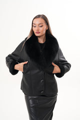 The Estelle Black Shearling Leather Jacket - Vinci Leather