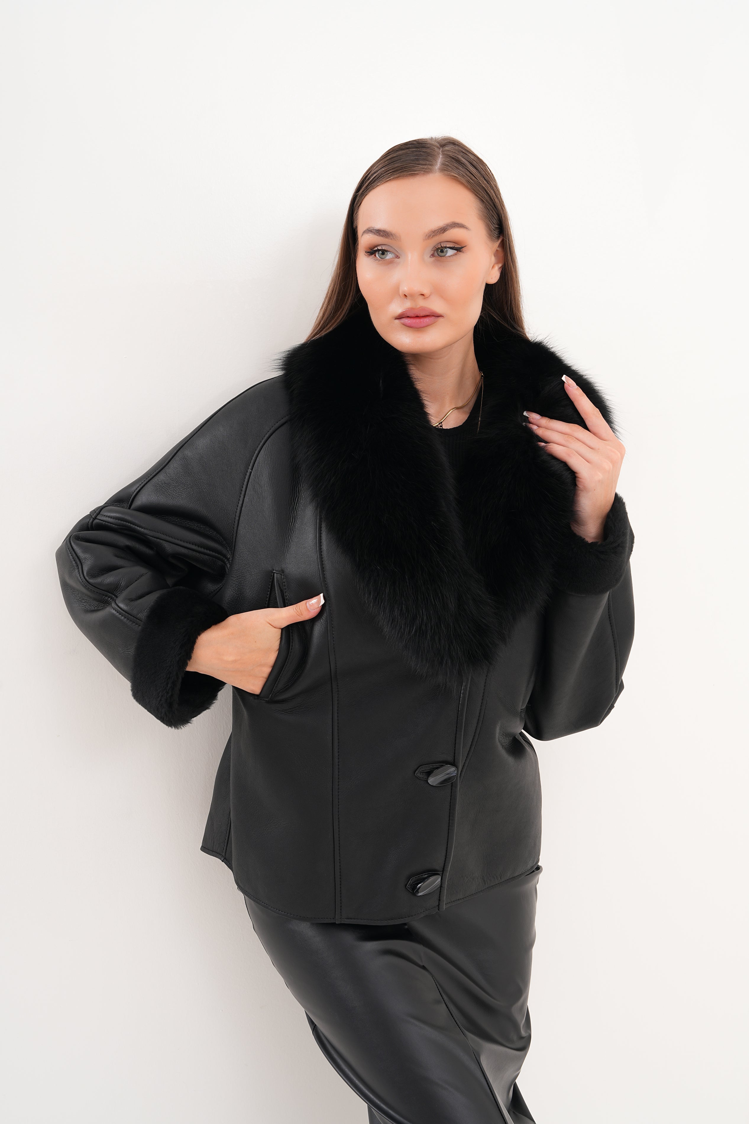 The Estelle Black Shearling Leather Jacket - Vinci Leather