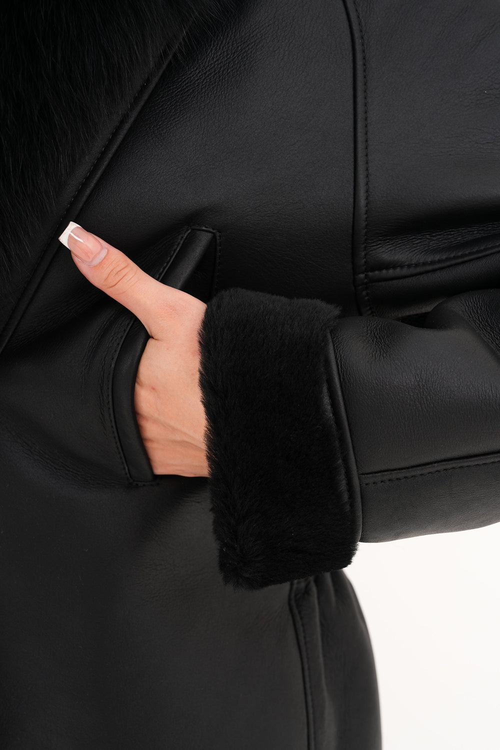 The Estelle Black Shearling Leather Jacket - Vinci Leather