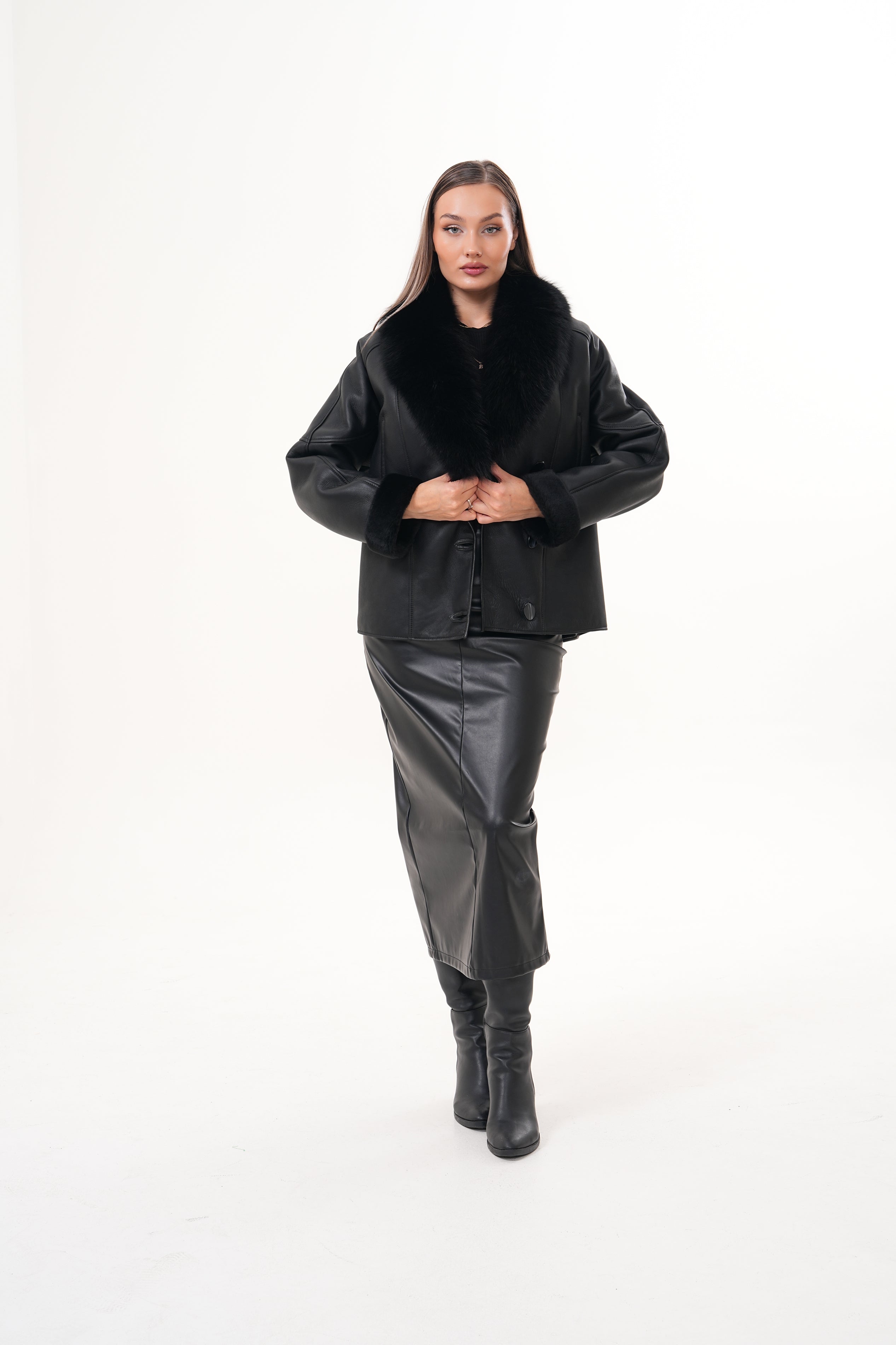 The Estelle Black Shearling Leather Jacket - Vinci Leather