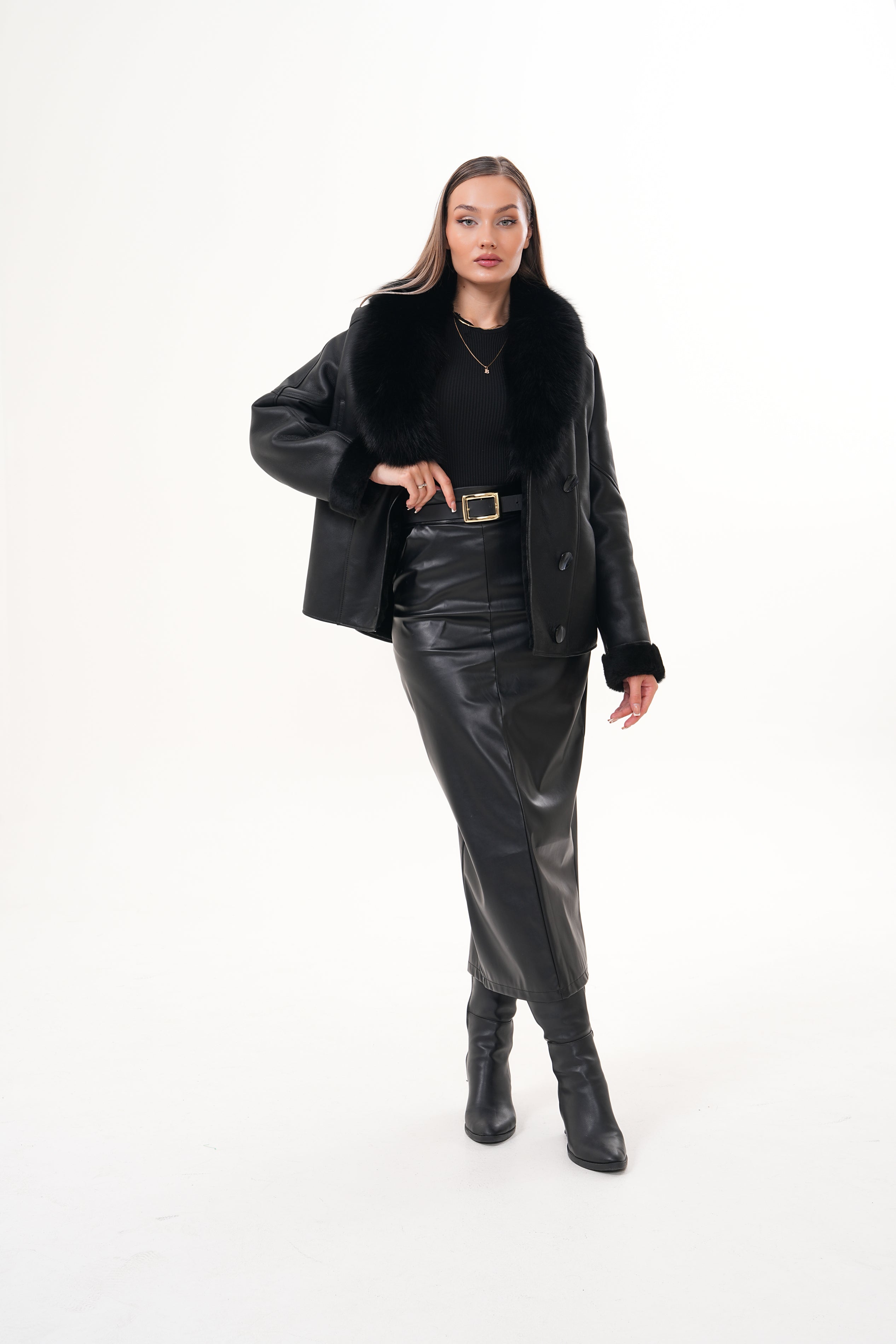 The Estelle Black Shearling Leather Jacket - Vinci Leather