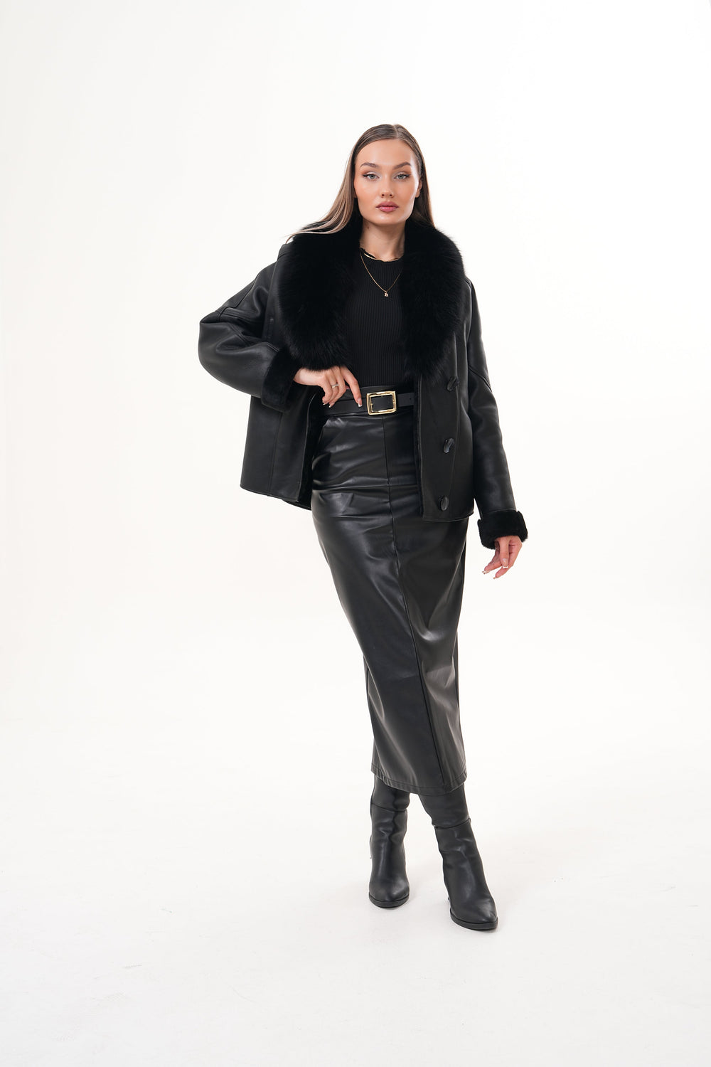 The Estelle Black Shearling Leather Jacket - Vinci Leather
