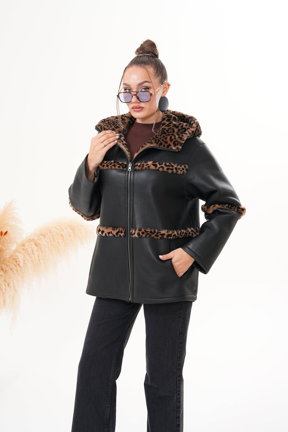 The Panthera Reversible Leopard Shearling Leather Jacket - Vinci Leather