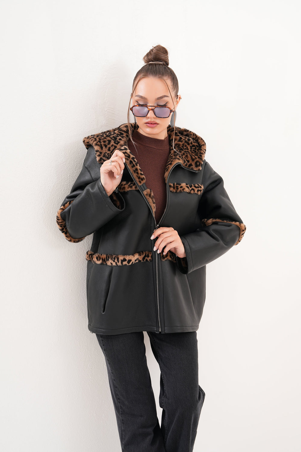 The Panthera Reversible Leopard Shearling Leather Jacket - Vinci Leather
