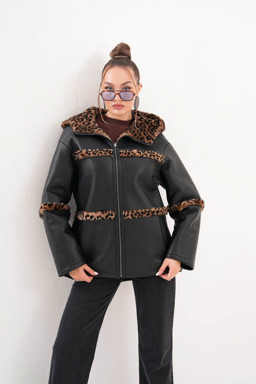 The Panthera Reversible Leopard Shearling Leather Jacket - Vinci Leather