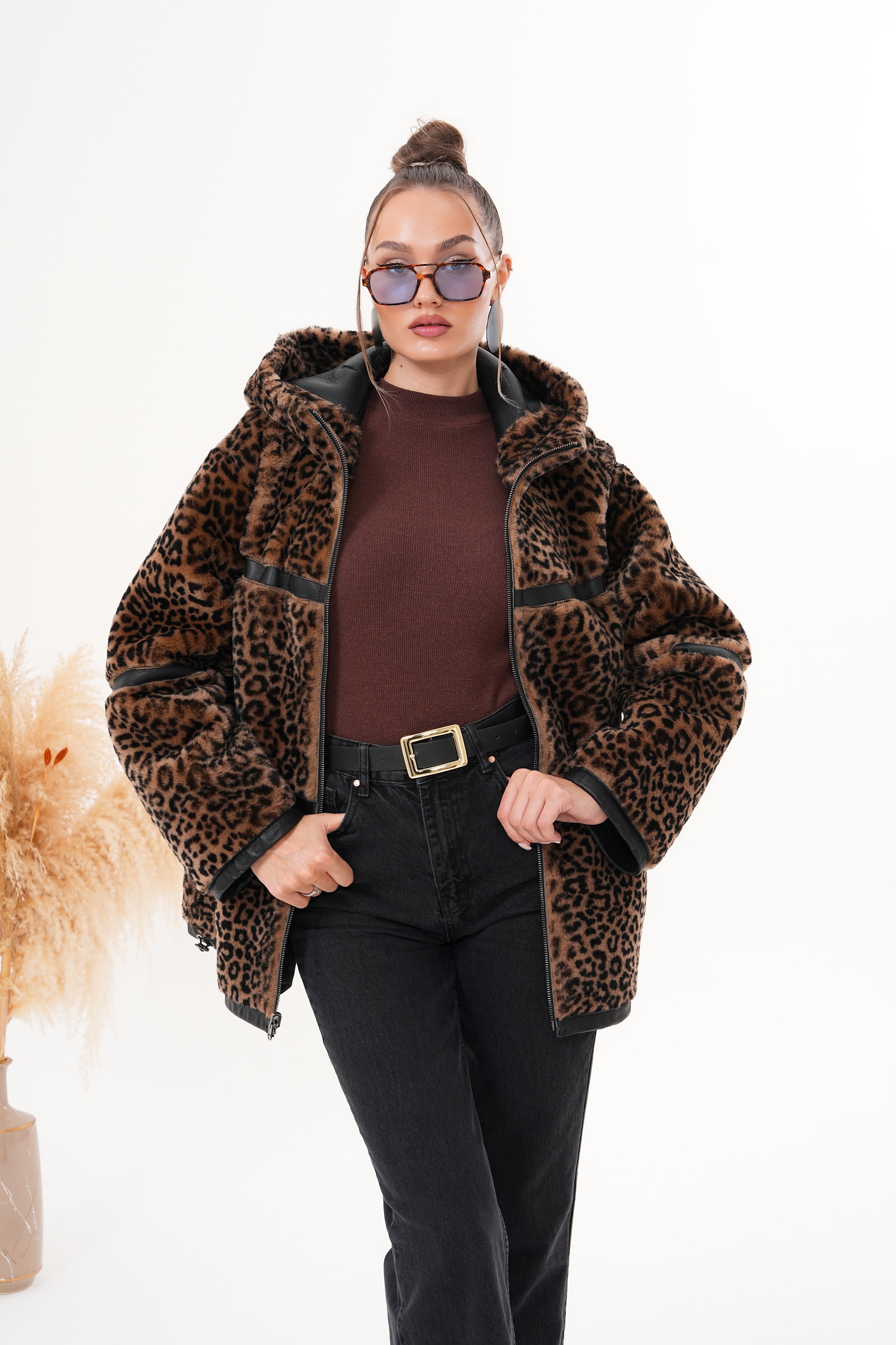 The Panthera Reversible Leopard Shearling Leather Jacket - Vinci Leather