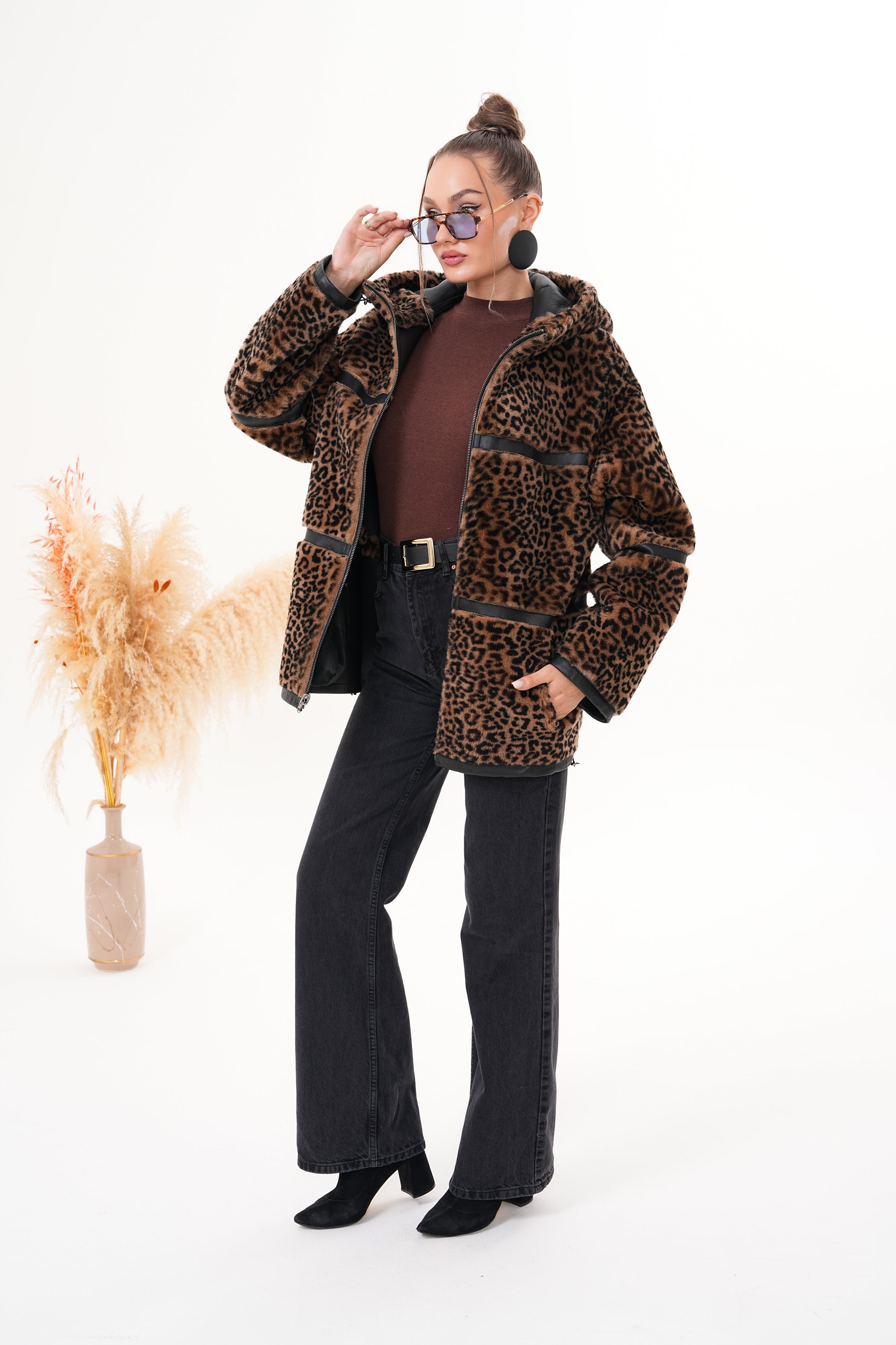 The Panthera Reversible Leopard Shearling Leather Jacket - Vinci Leather