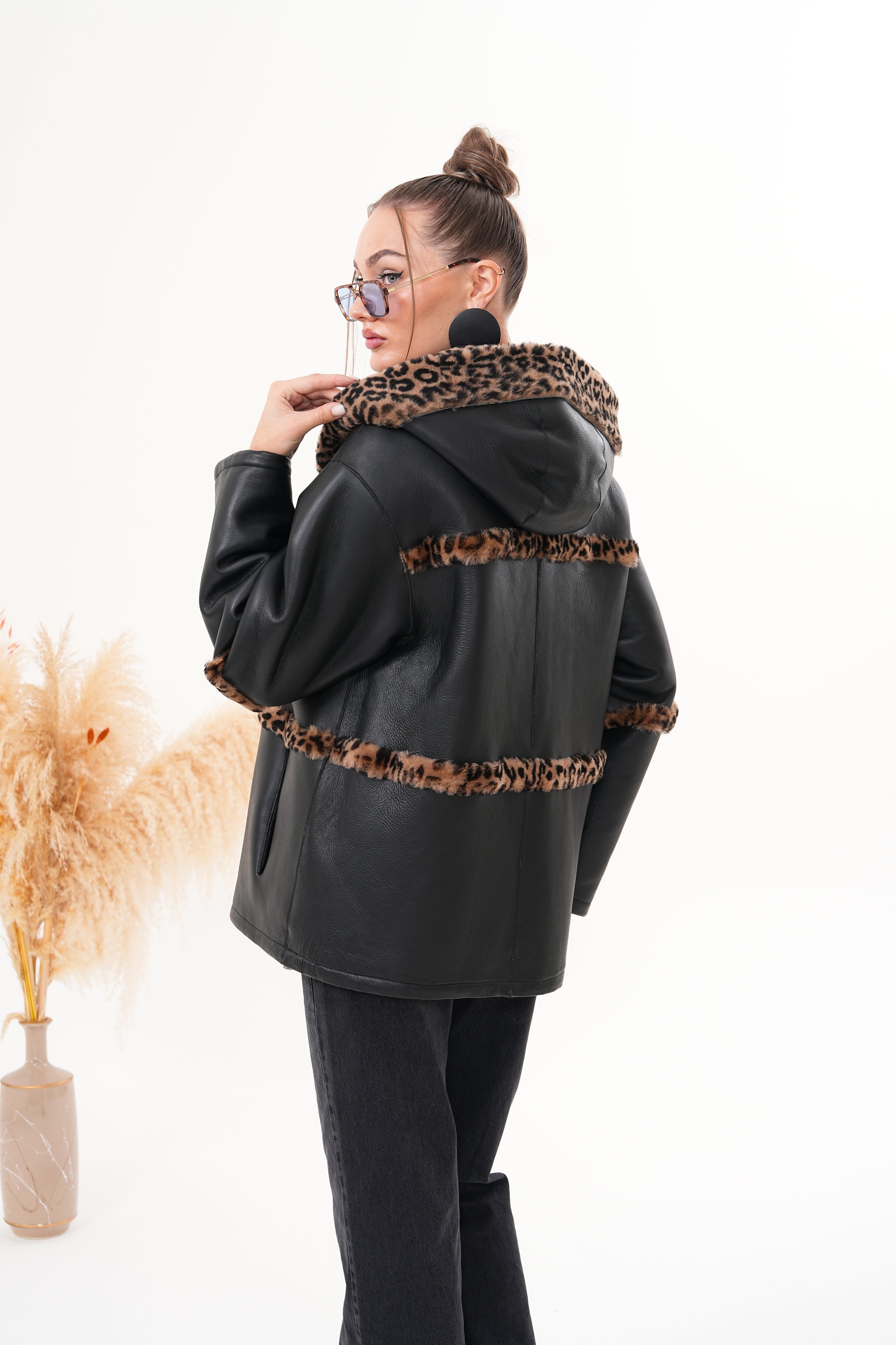 The Panthera Reversible Leopard Shearling Leather Jacket - Vinci Leather