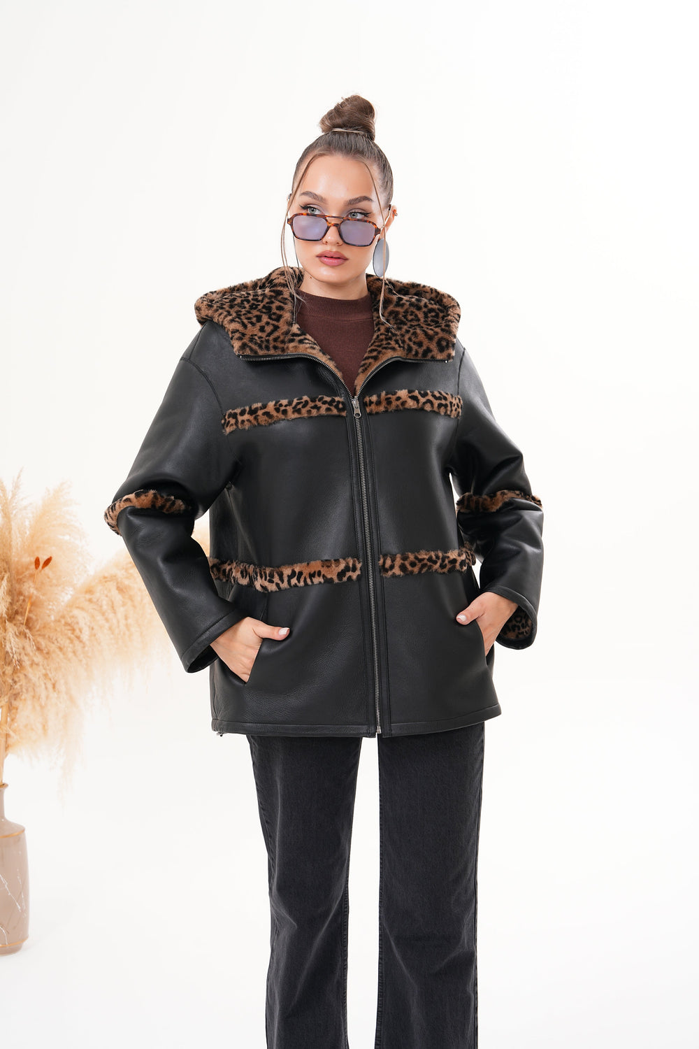 The Panthera Reversible Leopard Shearling Leather Jacket - Vinci Leather