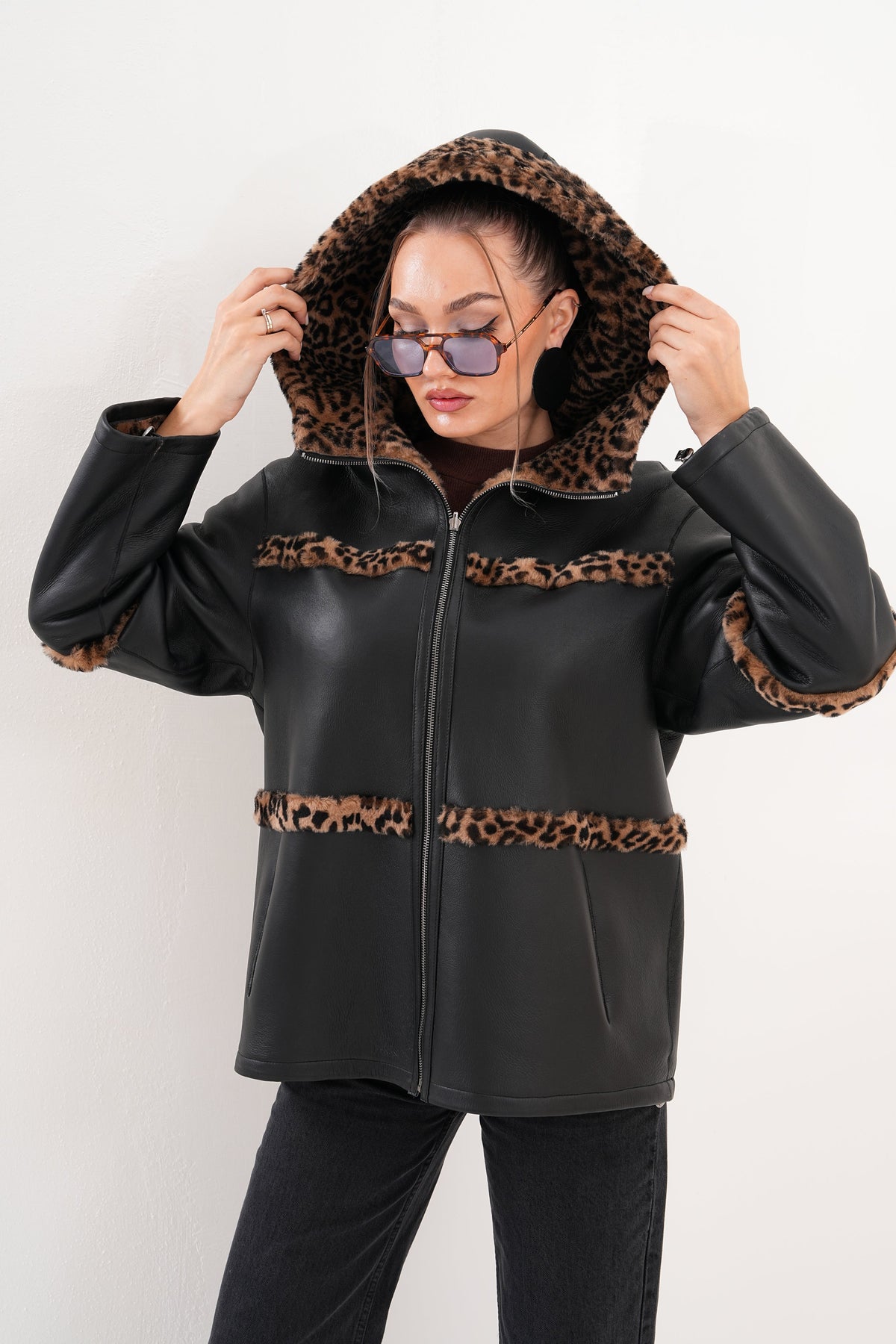 The Panthera Reversible Leopard Shearling Leather Jacket - Vinci Leather