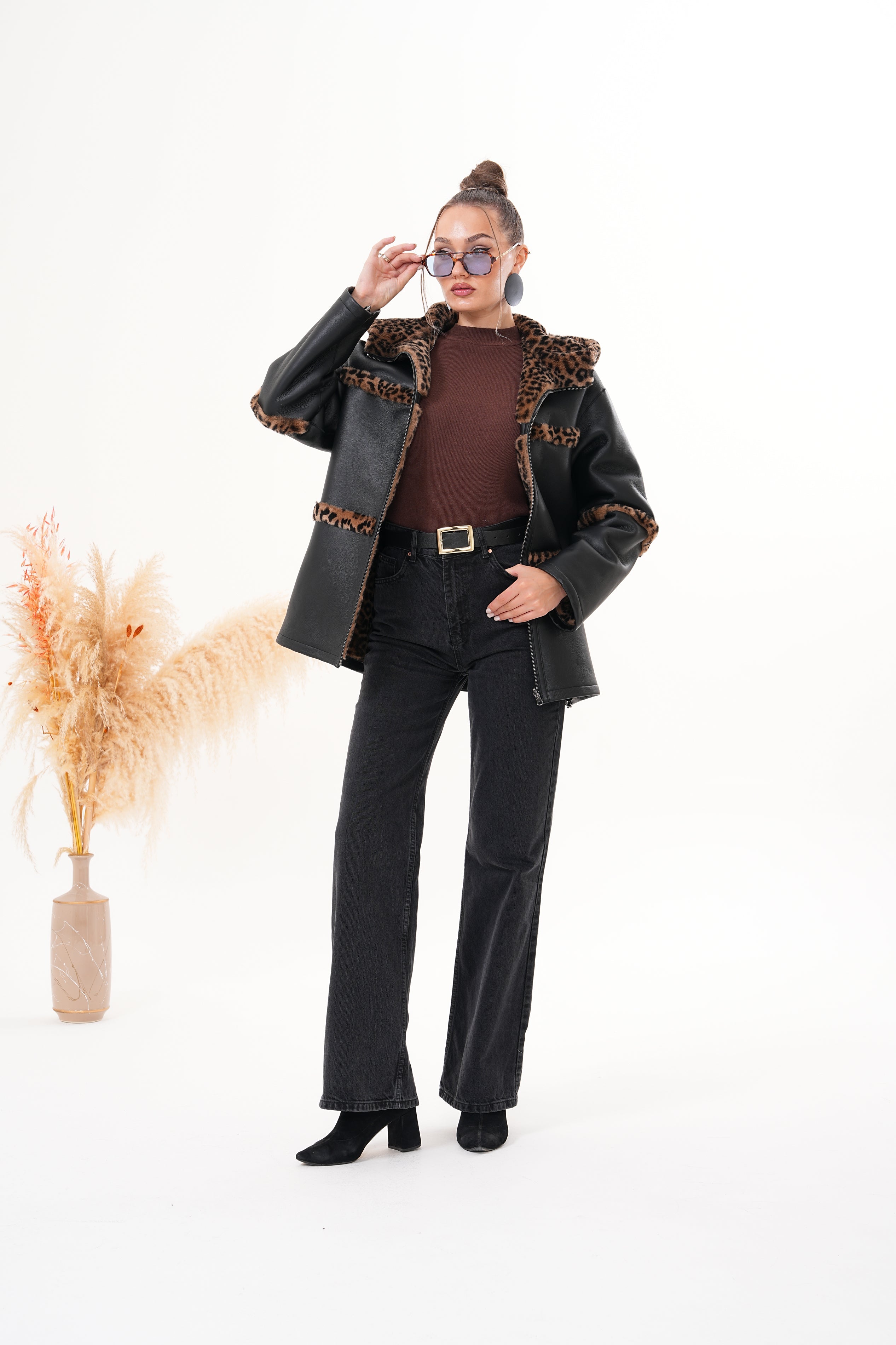 The Panthera Reversible Leopard Shearling Leather Jacket - Vinci Leather