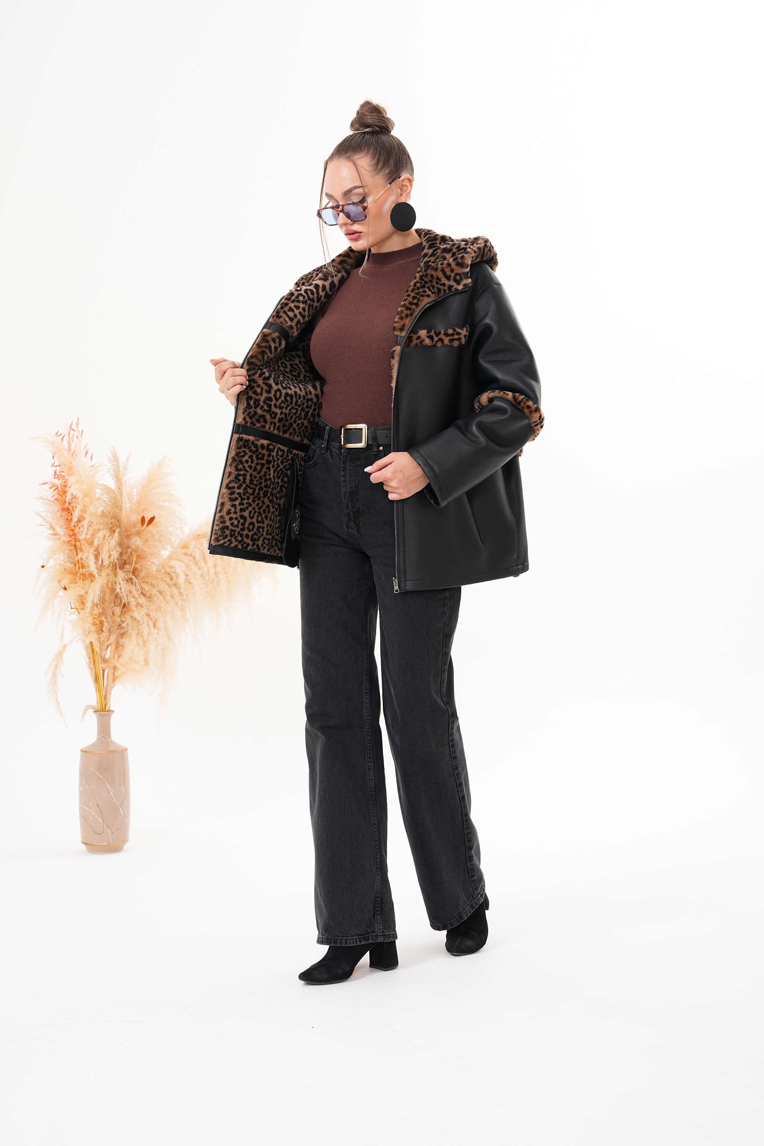 The Panthera Reversible Leopard Shearling Leather Jacket - Vinci Leather
