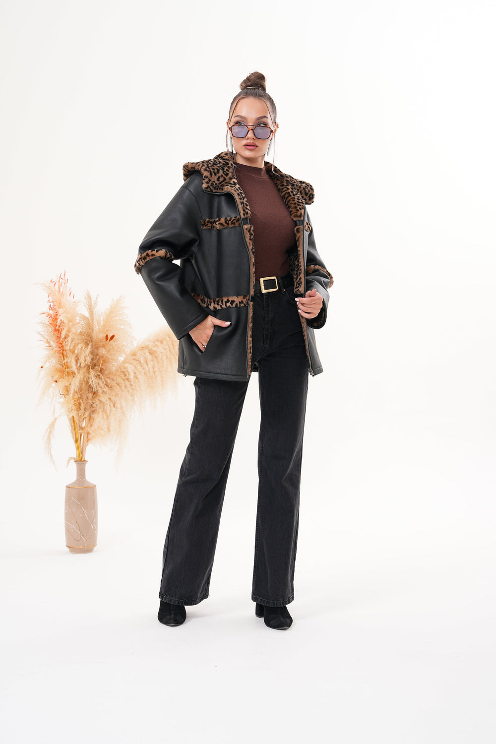 The Panthera Reversible Leopard Shearling Leather Jacket - Vinci Leather