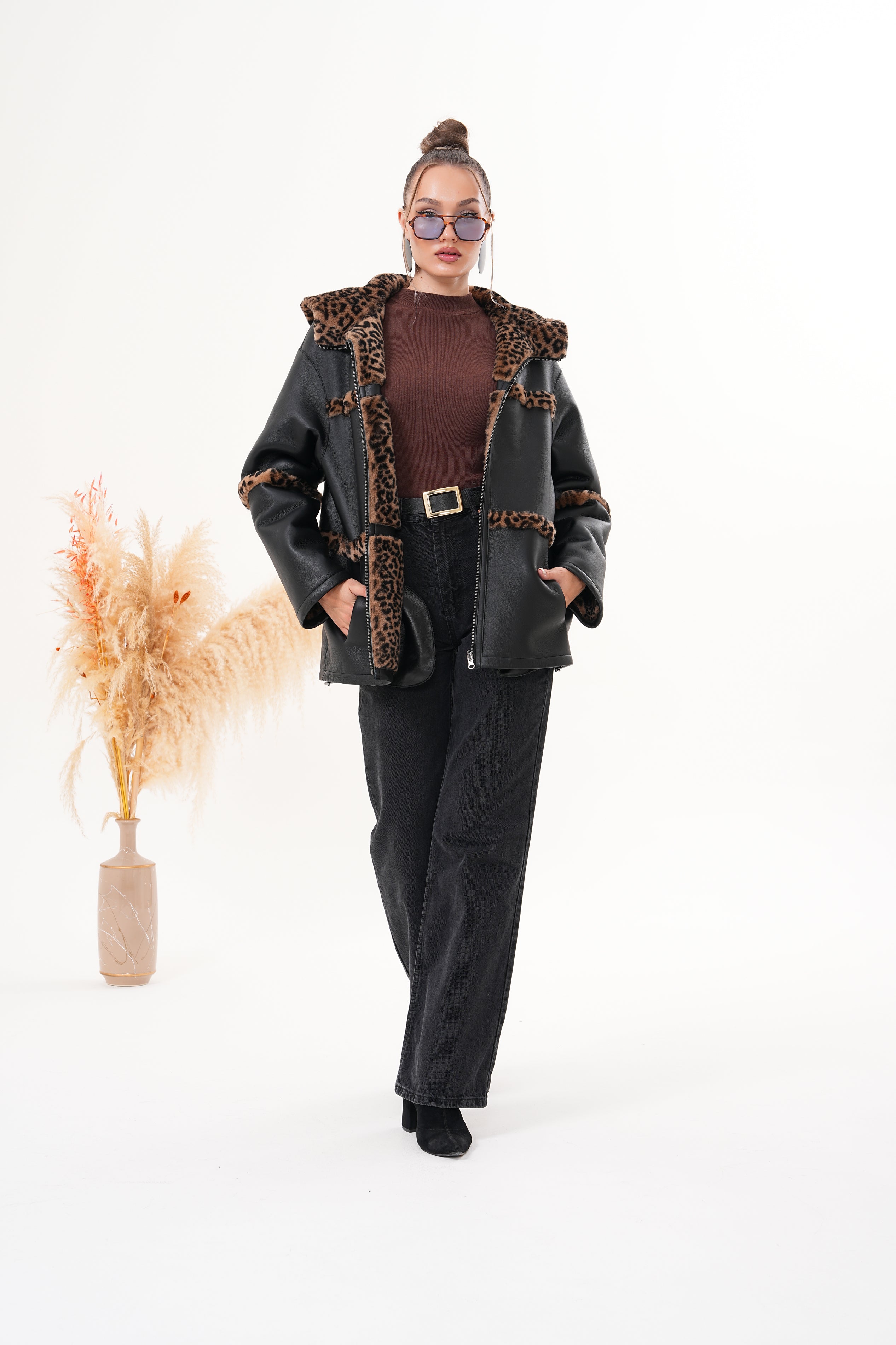 The Panthera Reversible Leopard Shearling Leather Jacket - Vinci Leather