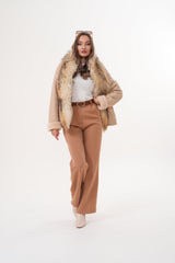 The Elise Beige Shearling Leather Jacket - Vinci Leather