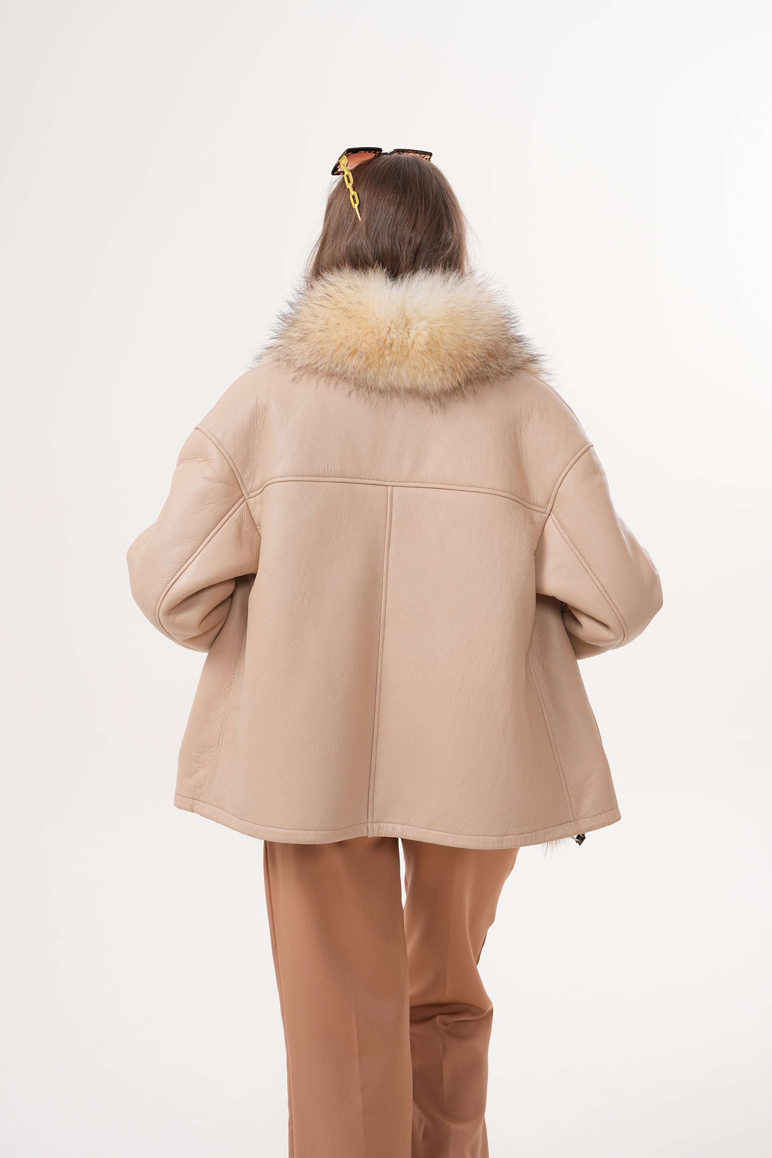 The Elise Beige Shearling Leather Jacket - Vinci Leather