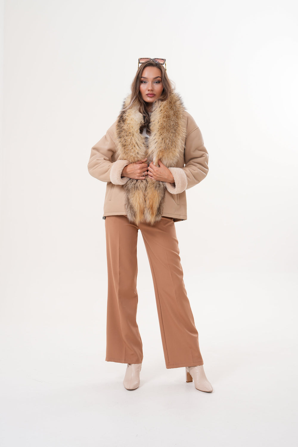 The Elise Beige Shearling Leather Jacket - Vinci Leather