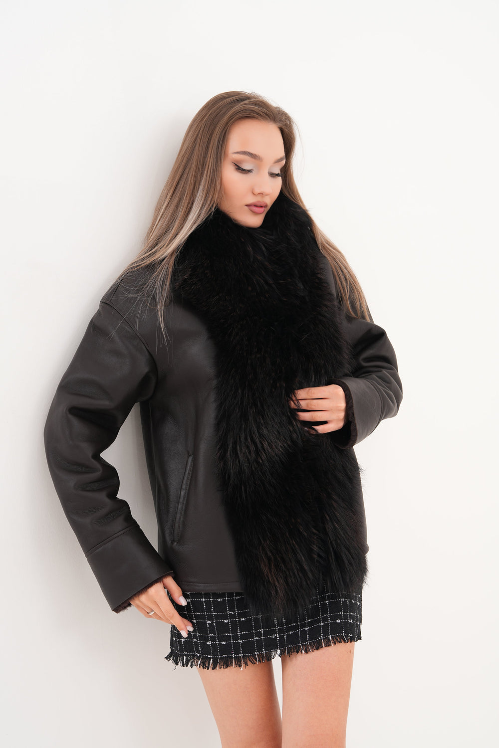 The Elise Black Shearling Leather Jacket - Vinci Leather