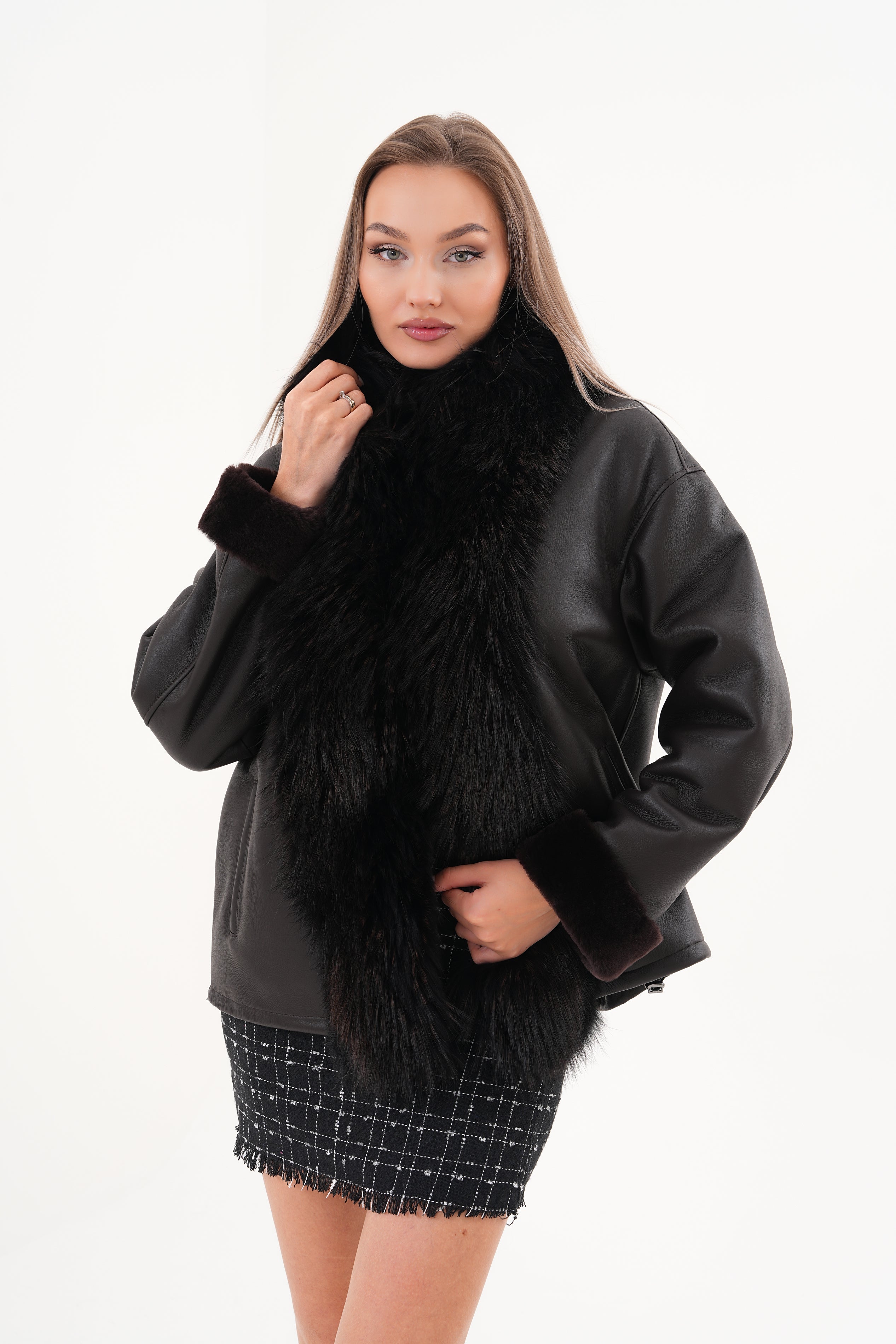 The Elise Black Shearling Leather Jacket - Vinci Leather
