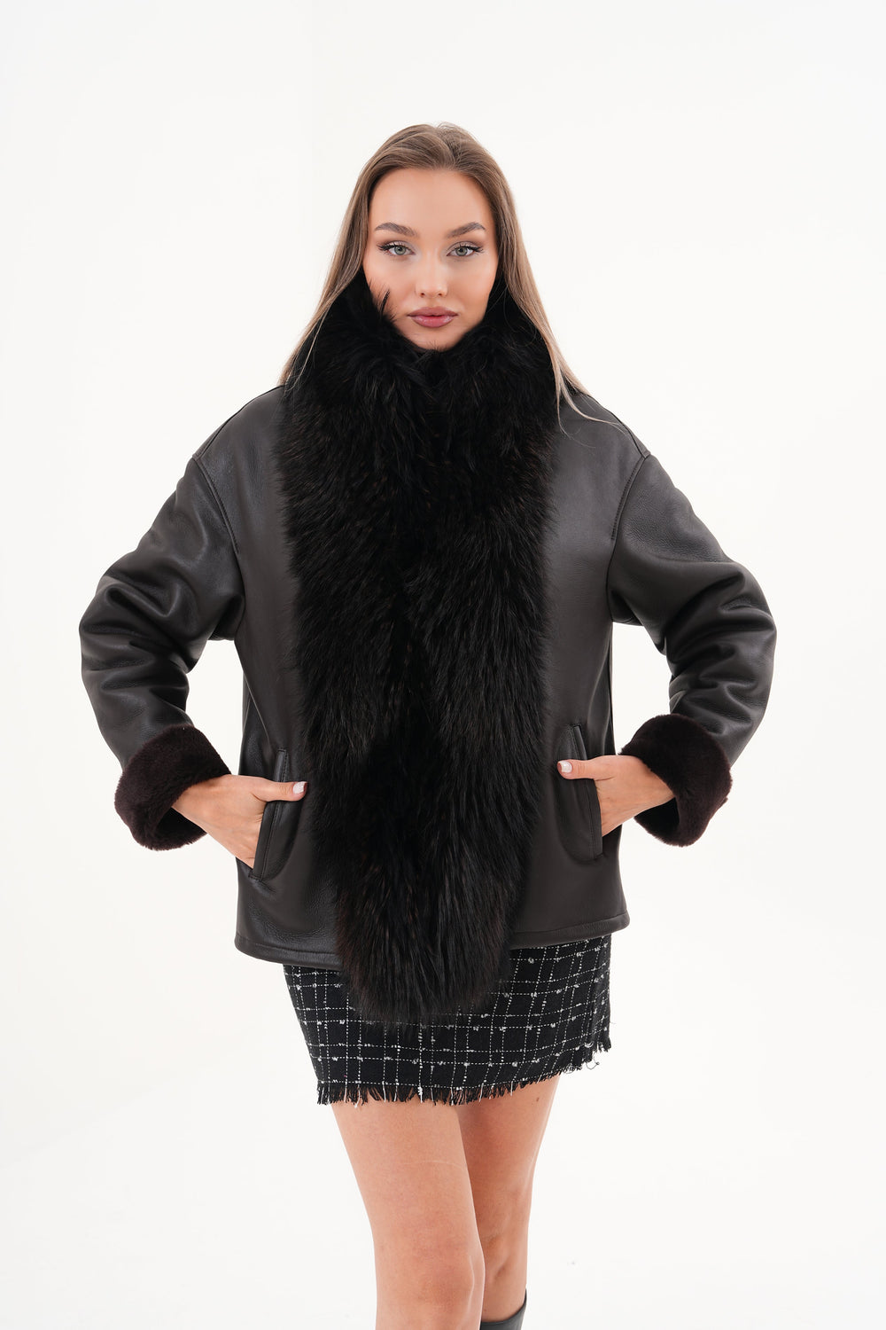 The Elise Black Shearling Leather Jacket - Vinci Leather