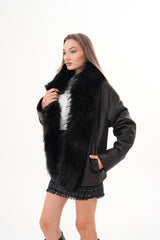 The Elise Black Shearling Leather Jacket - Vinci Leather