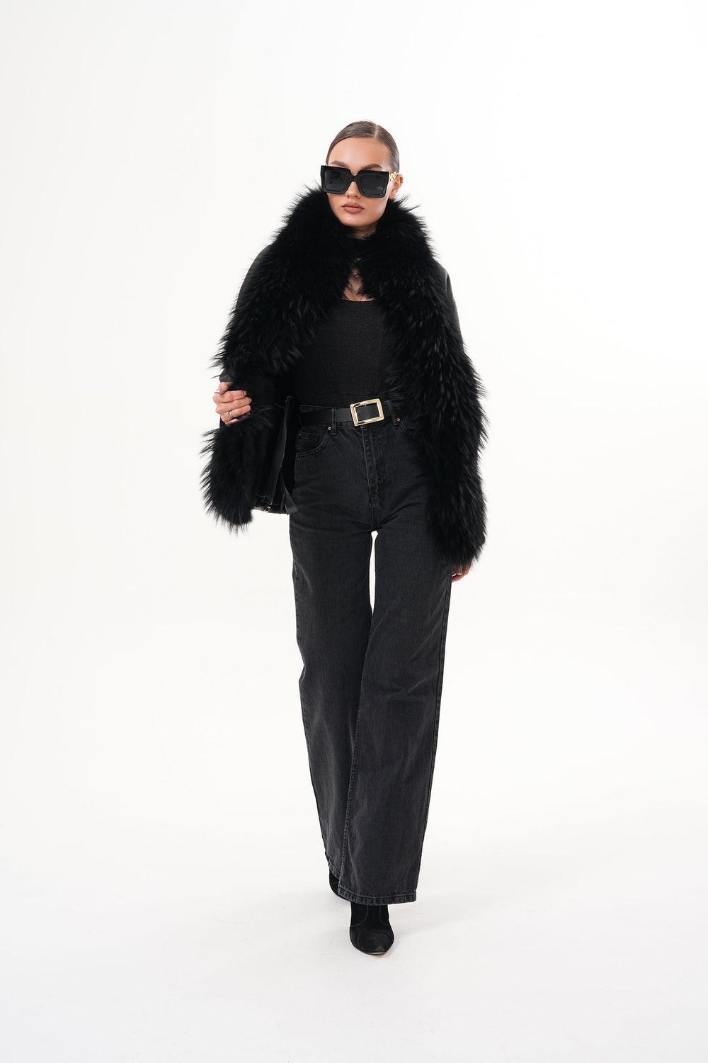 The Elise Black Shearling Leather Jacket - Vinci Leather