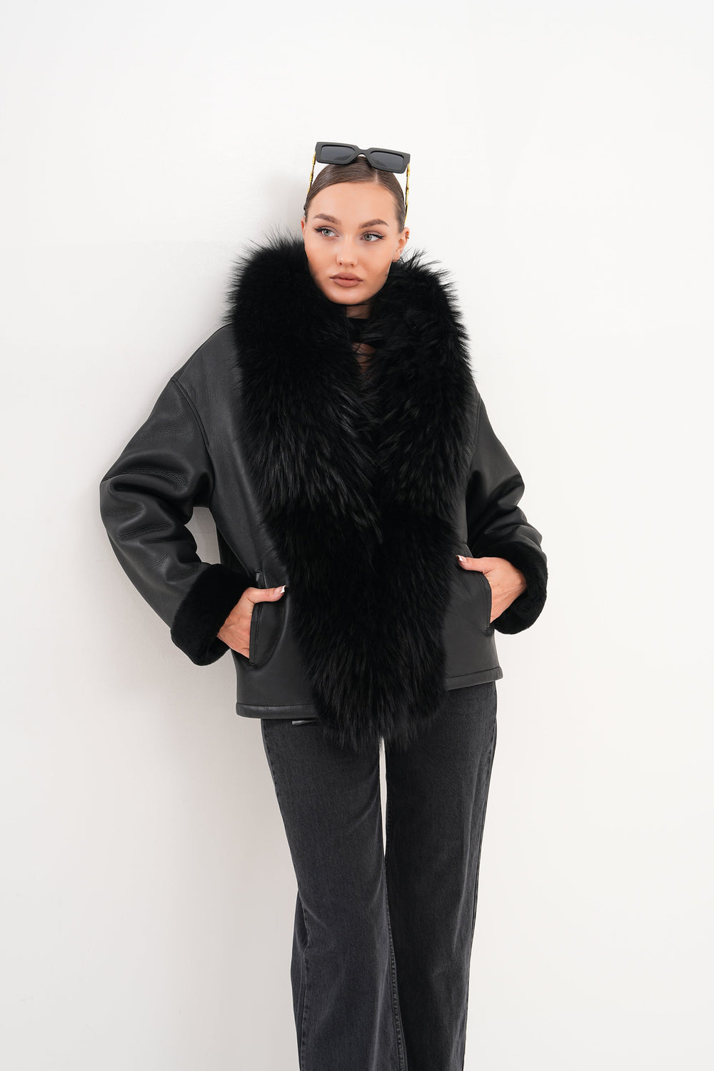 The Elise Black Shearling Leather Jacket - Vinci Leather