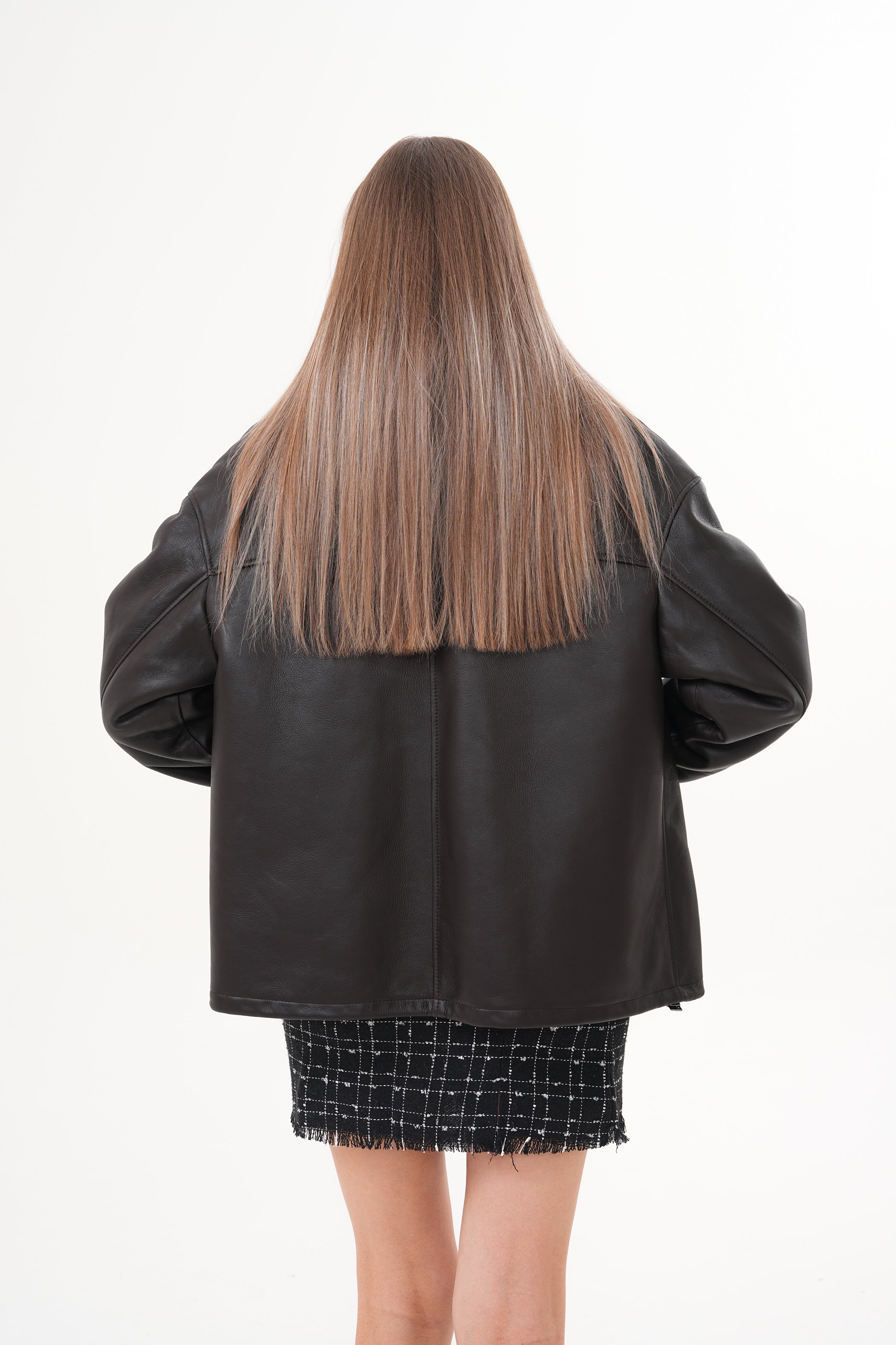 The Elise Black Shearling Leather Jacket - Vinci Leather