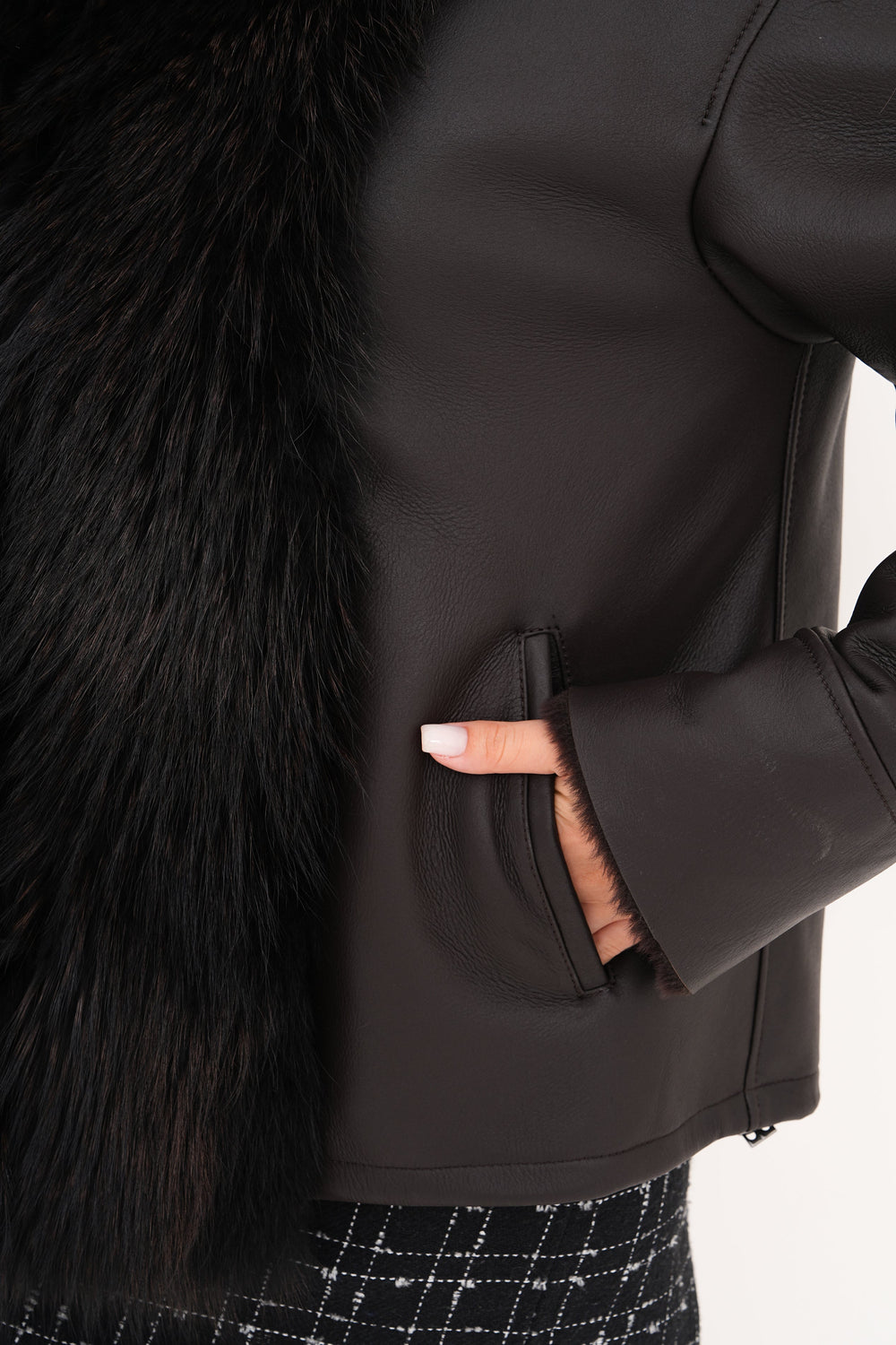 The Elise Black Shearling Leather Jacket - Vinci Leather