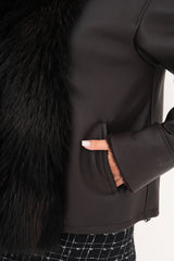 The Elise Black Shearling Leather Jacket - Vinci Leather