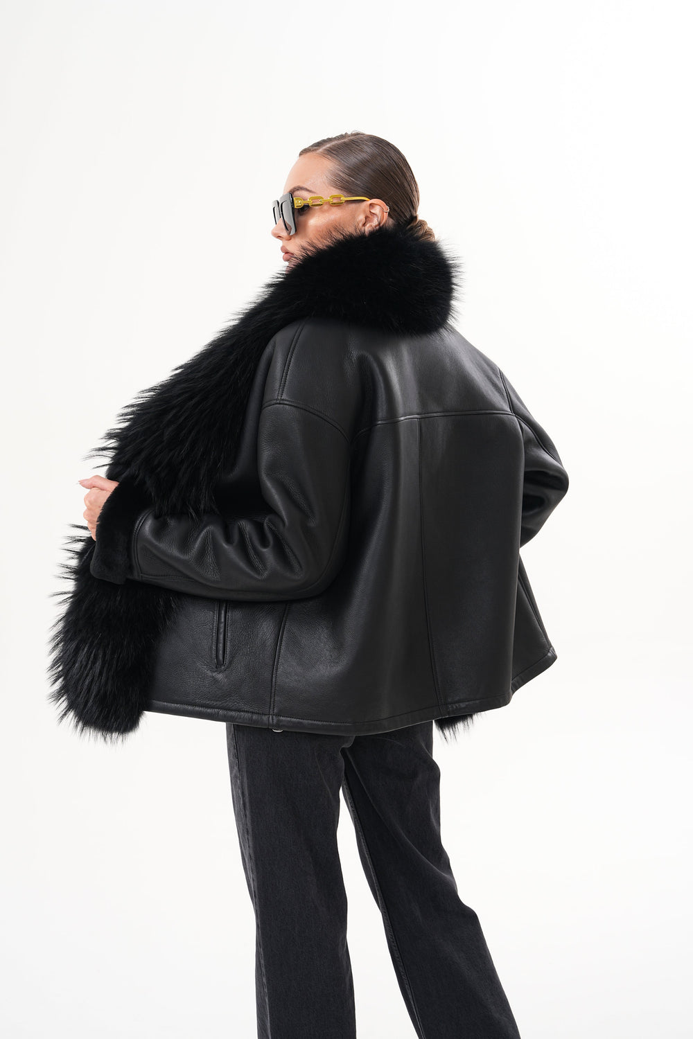 The Elise Black Shearling Leather Jacket - Vinci Leather