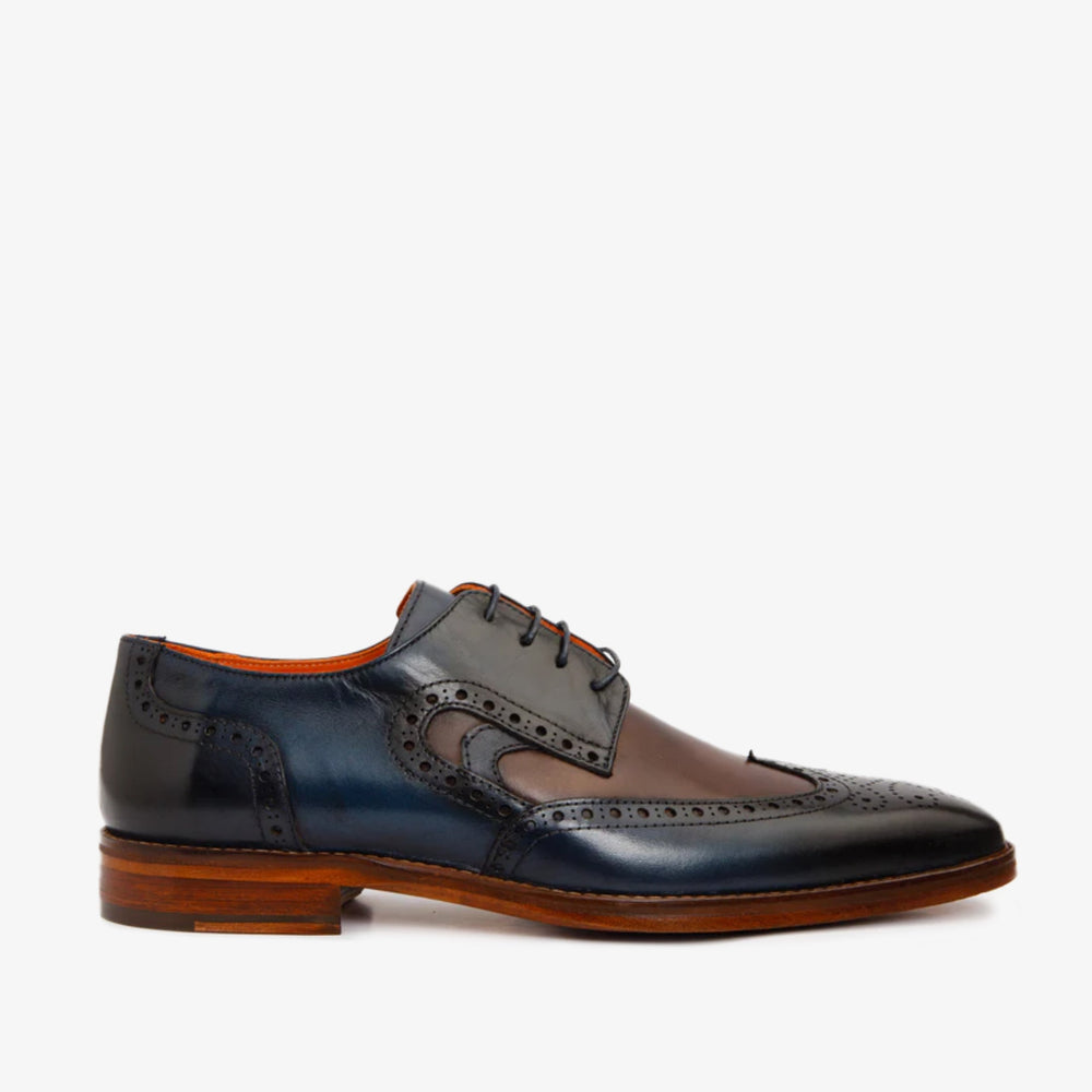 The Neiva Navy\/Brown Wingtip Semi Brogue Derby  Shoe - Vinci Leather