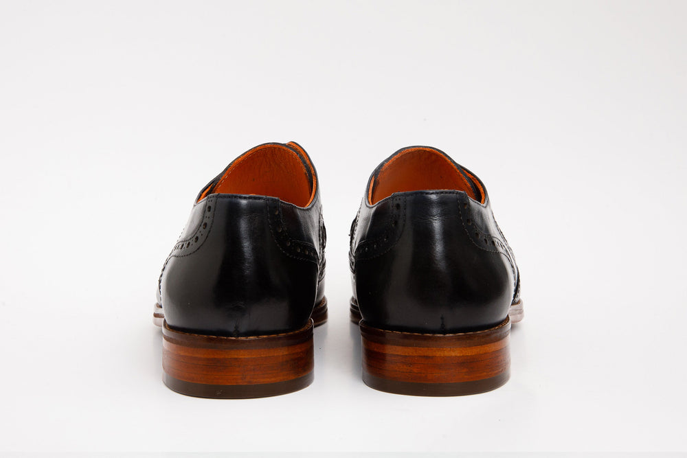 The Neiva Navy\/Brown Wingtip Semi Brogue Derby  Shoe - Vinci Leather