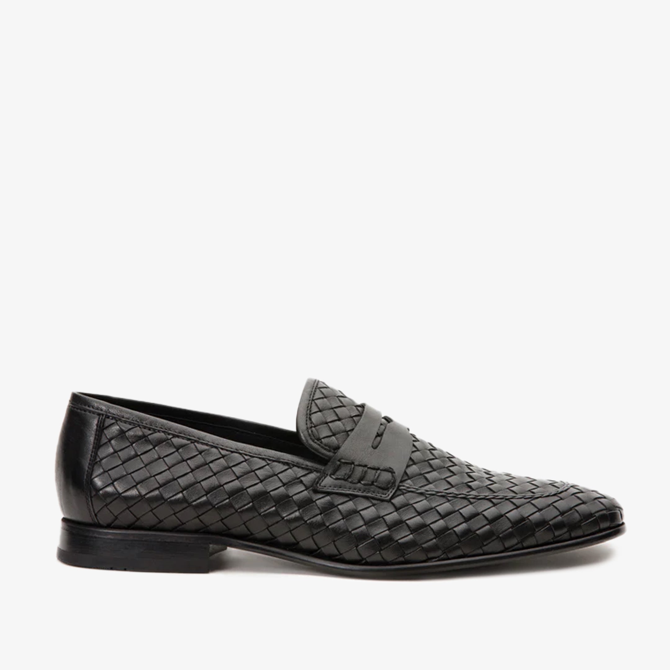 The Grand Woven Leather Black  Shoe Penny Loafer - Vinci Leather