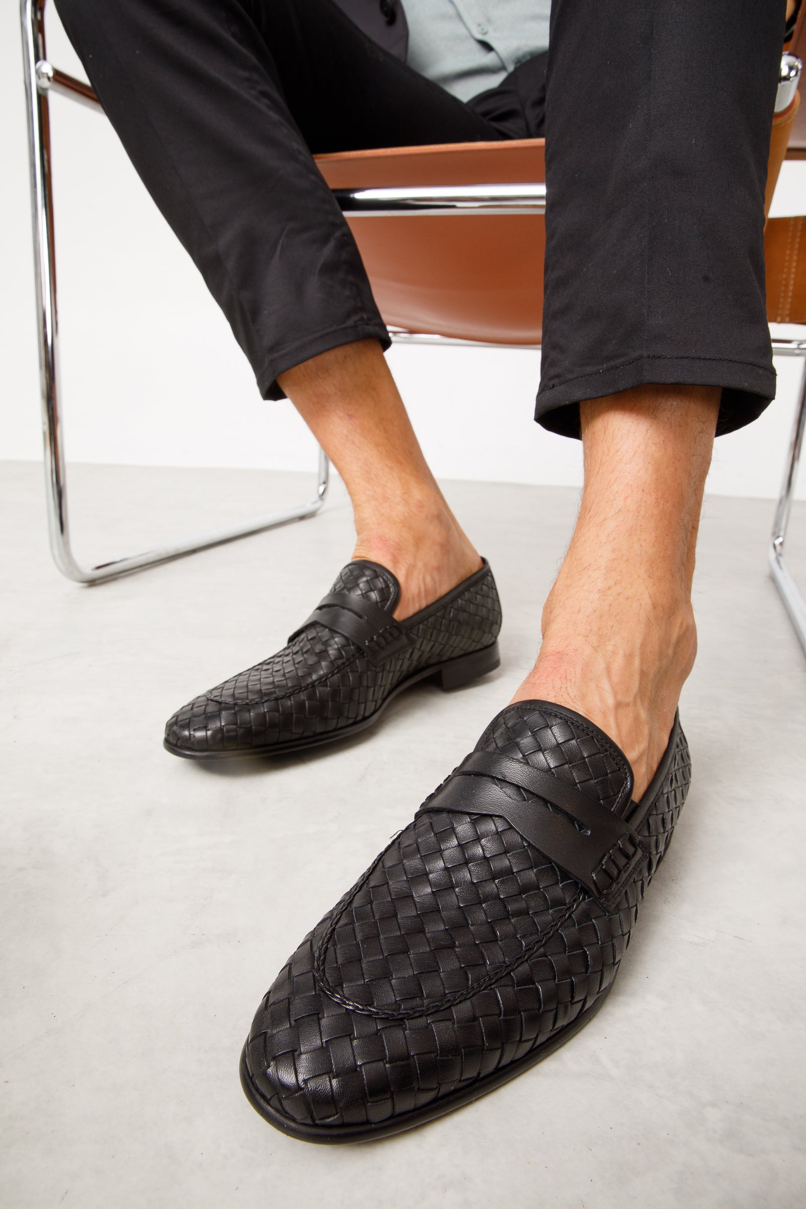 The Grand Woven Leather Black  Shoe Penny Loafer - Vinci Leather