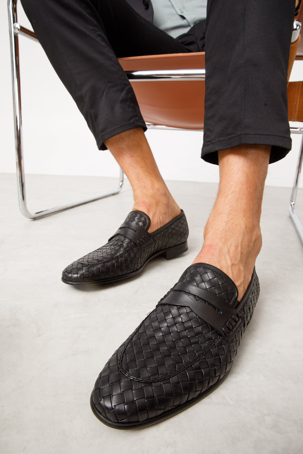 The Grand Woven Leather Black  Shoe Penny Loafer - Vinci Leather