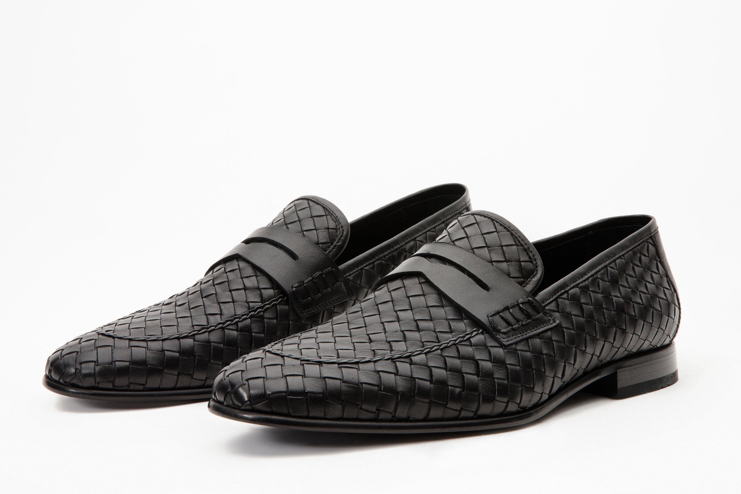 The Grand Woven Leather Black  Shoe Penny Loafer - Vinci Leather